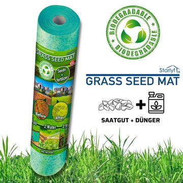 Starlyf Blumenerde Grass Seed Mat Matte, (Spar Set, 1-St., 1er oder 2er Pack), Grassamenmatte, Rasenrolle, Rasenvlies, 10m x 0,45m - 4,5 m²