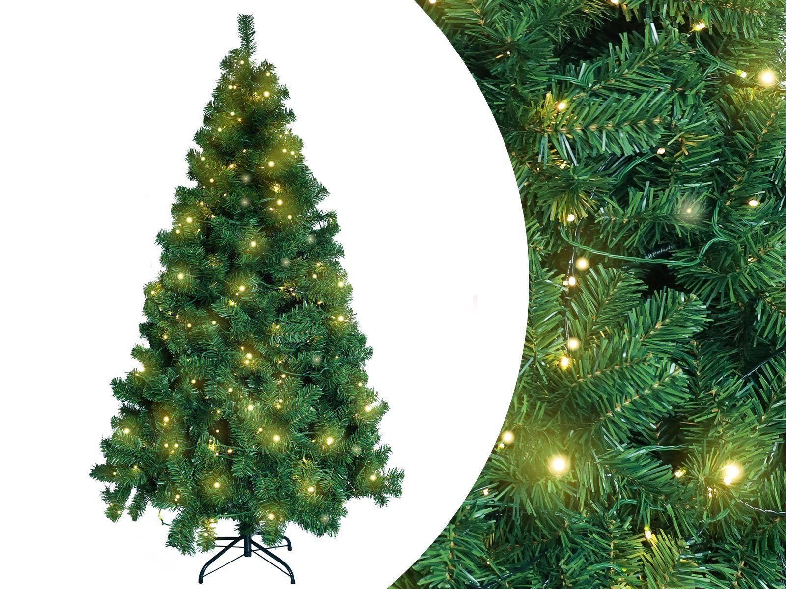 Sinaopus Künstlicher Weihnachtsbaum BG02 Tannenbaum mit Beleuchtung, LED Christbaum, mit 1100 Spitzen und 250 Warm-Weißen LED, 180 cm mit Holzständer