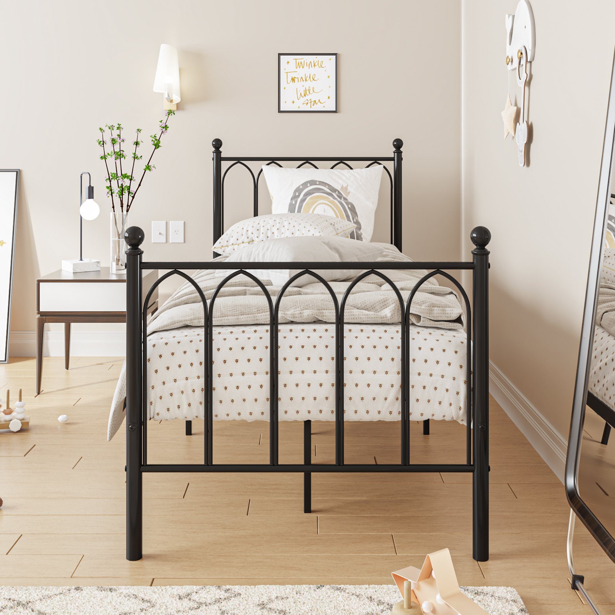 Metallbett (Einzelbett, 1-tlg., Gästebett mit Lattenrost und Bettgestell), Jugendbett 198 x 92 x 114 cm für Gästezimmer, Wohnzimmer