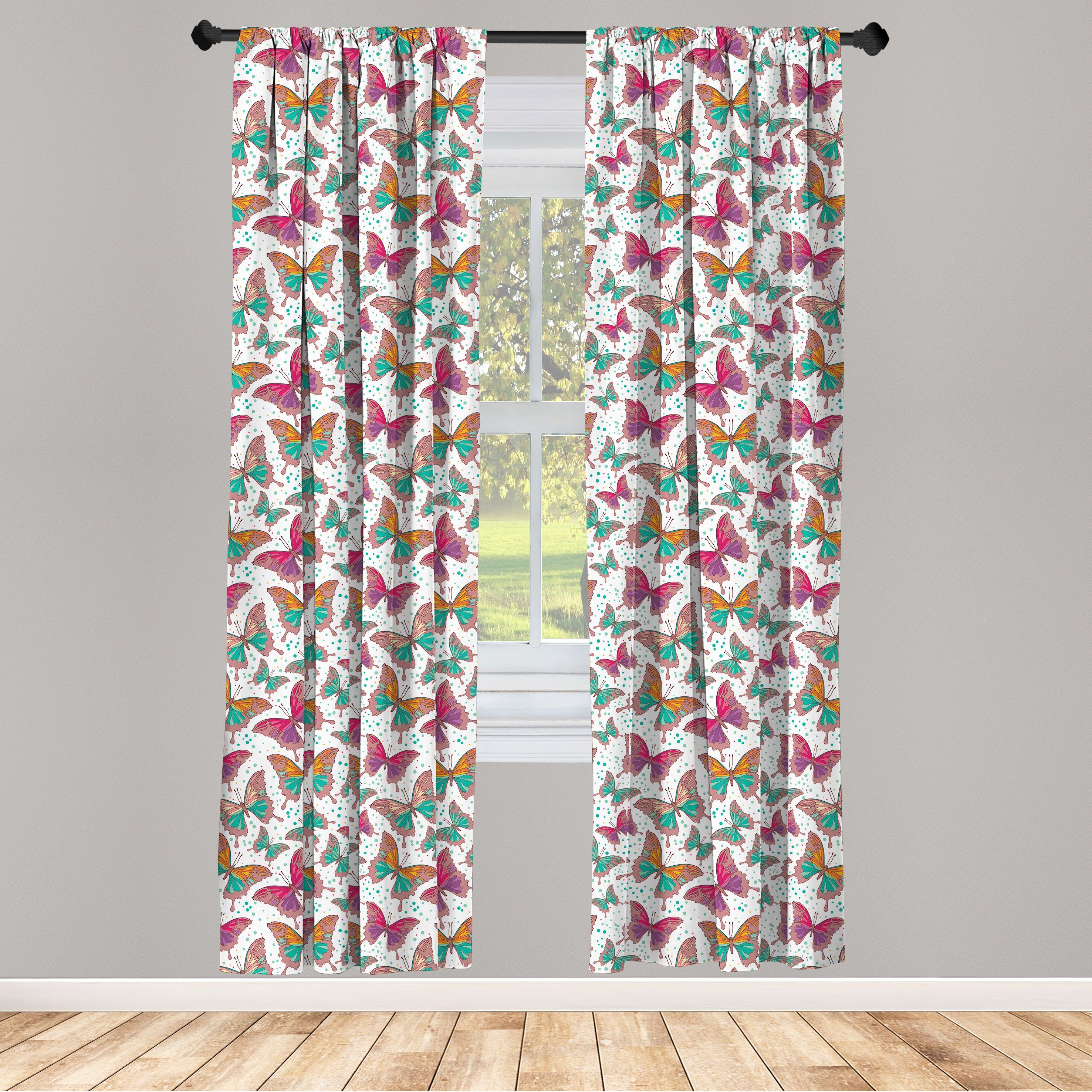 Gardine Vorhang für Wohnzimmer Schlafzimmer Dekor, Abakuhaus, Microfaser, Schmetterling Bunte Flügel