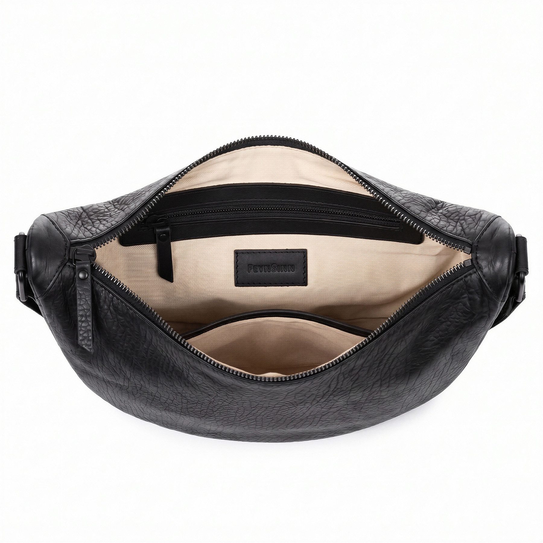 FEYNSINN Umhängetasche echt Leder Moon Bag LYKKE Schultertasche schwarz Handtasche, Moonbag Echtleder für Damen, Umhängetasche schwarz Jumbo Leder – Bild 4 von 5