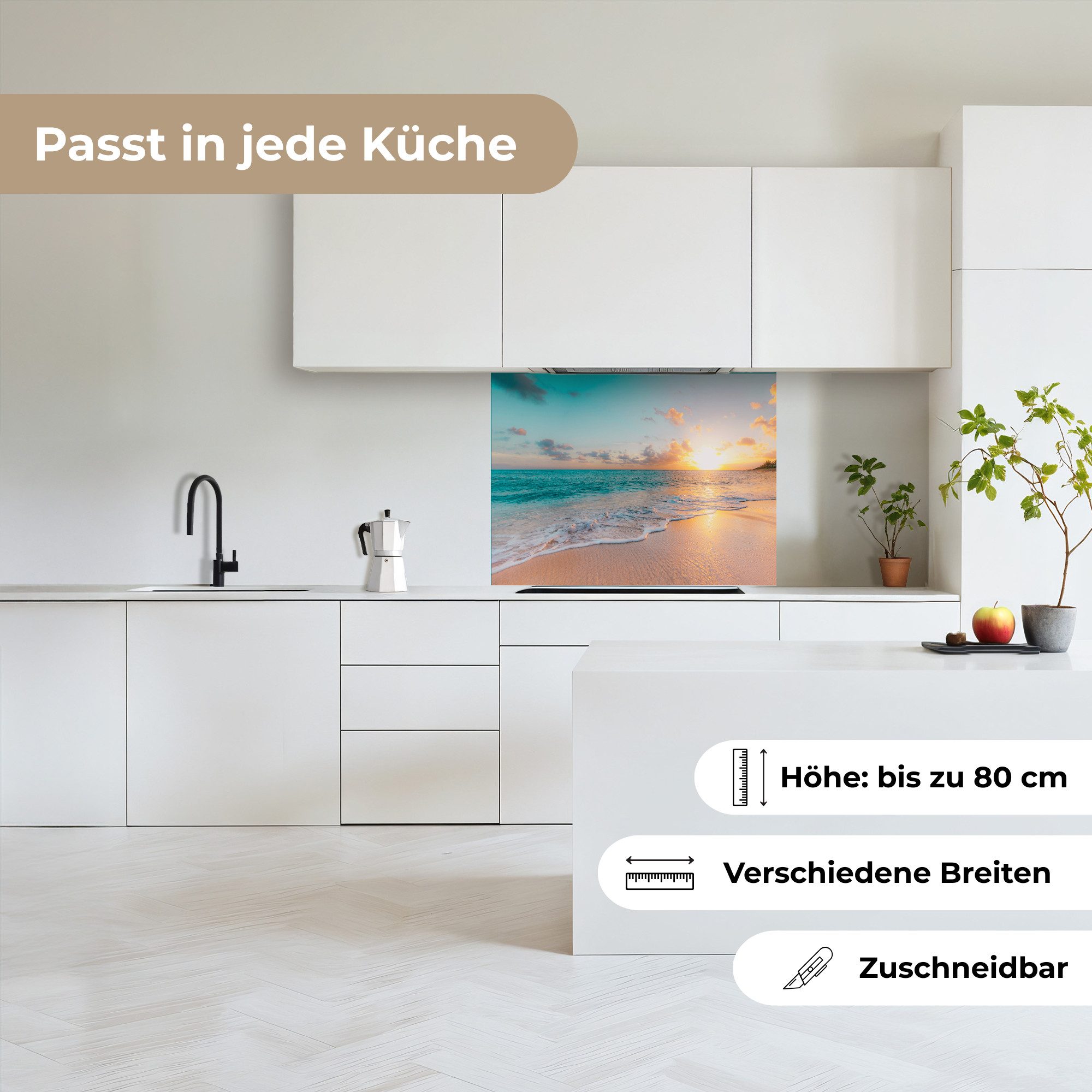 KitchenYeah Küchenrückwand selbstklebend Sonnenuntergang - Strand - Meer - Sommer - Blau, (1-tlg), Spritzschutz, Küche, Rückwand, Küchenwand, Küchenfront, 80x60 – Bild 4 von 5