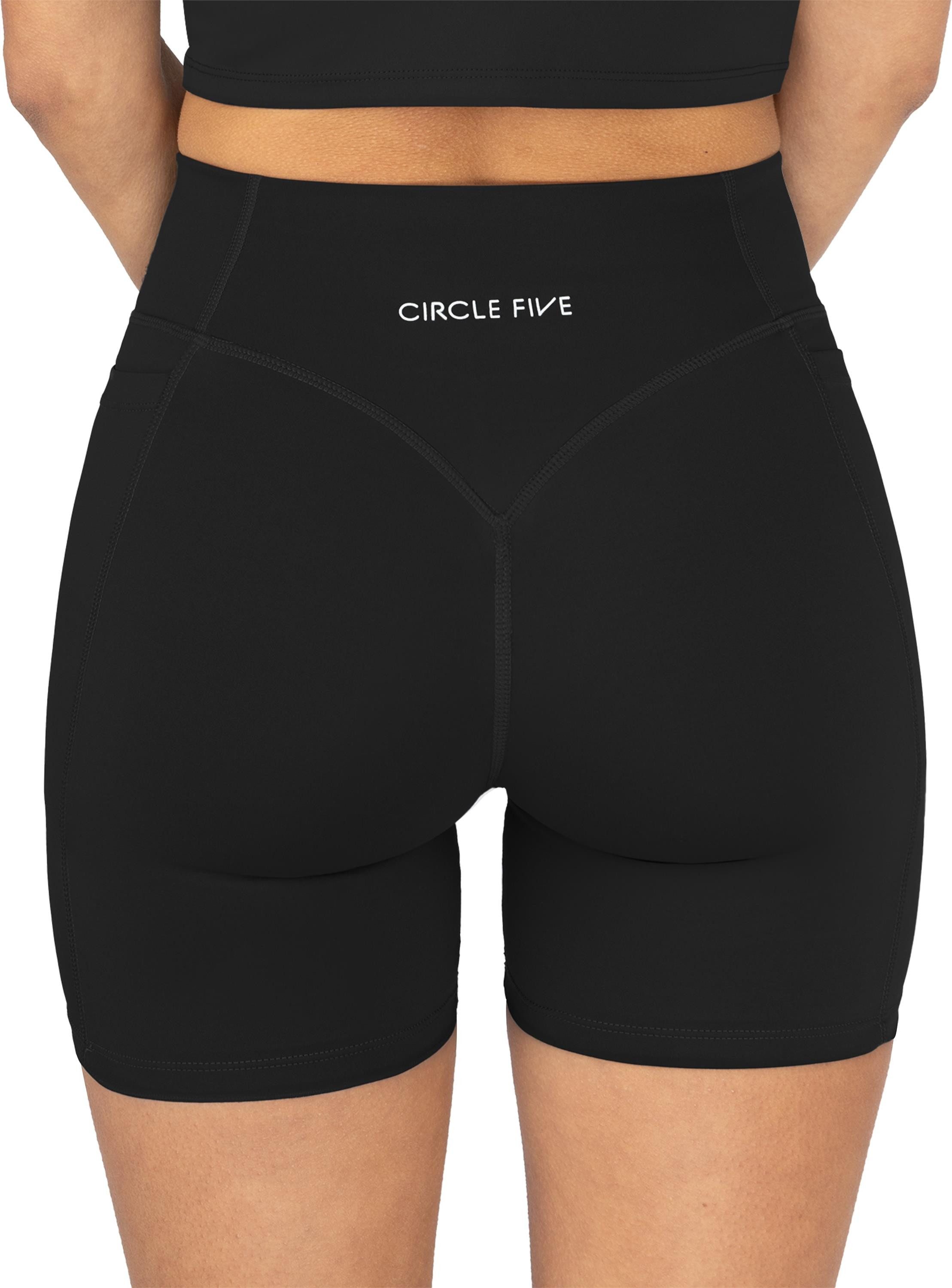 Circle Five Trainingsshorts High Waist Sport Shorts mit Taschen Radlershorts Sporthose mit zwei Handytaschen Trainingstights