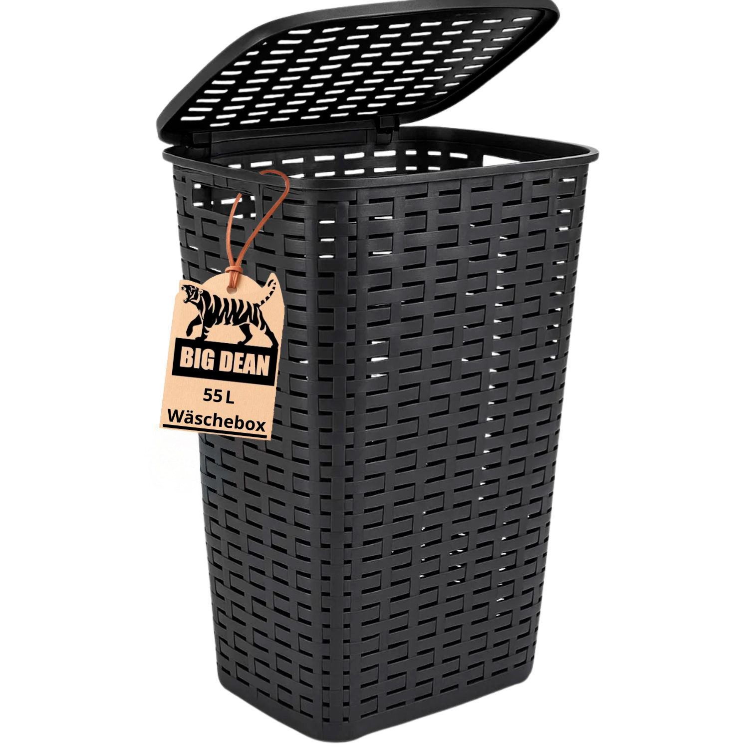 BigDean Wäschekorb Wäschekorb mit Deckel in Rattanoptik XL mit 2 Griffen (Set, 1 St., Wäschesammler), Platzsparend, Schlanker Alltagshelfer, Wäschesammler, Leicht