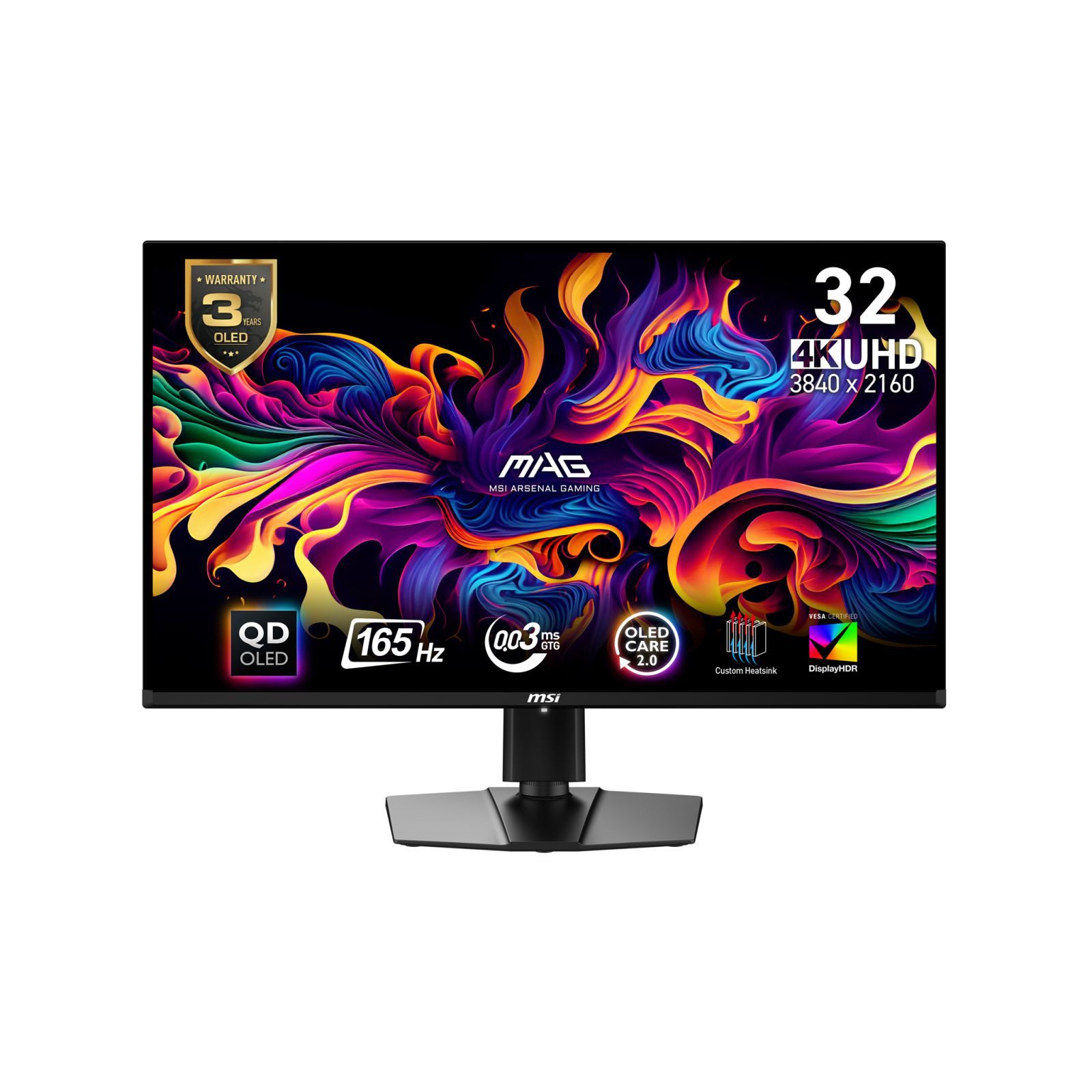 MSI 32"(81.3cm)TFT MAG 321UPDE QD-OLED 9S6-3DD39T-029 TFT-Monitor (3840 x 2160 px, 4K Ultra HD, 1 ms Reaktionszeit, 165 Hz, Kopfhörerbuchse, Pivot, Höhenverstellbar)