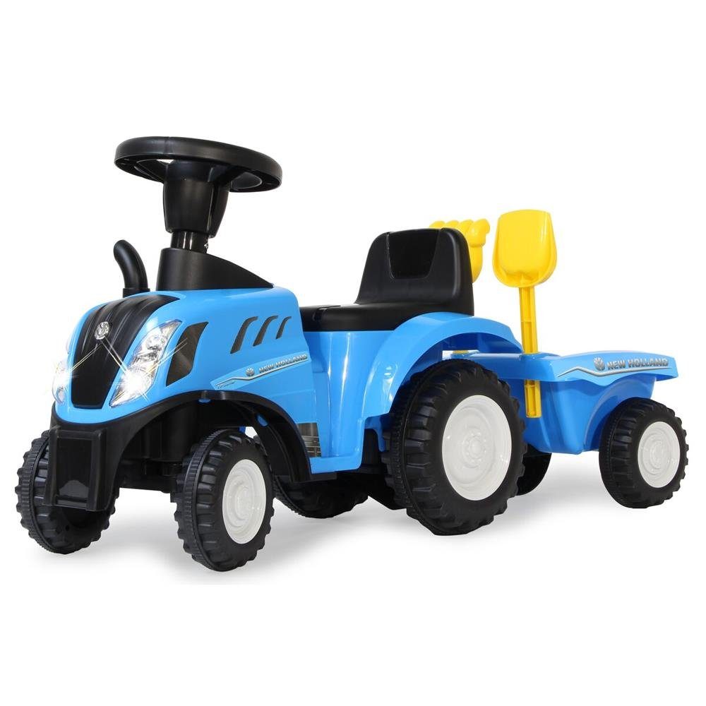 Jamara Rutscherauto New Holland T7 Traktor Blau, mit Hupe Sound LED Licht  Anhängerkupplung