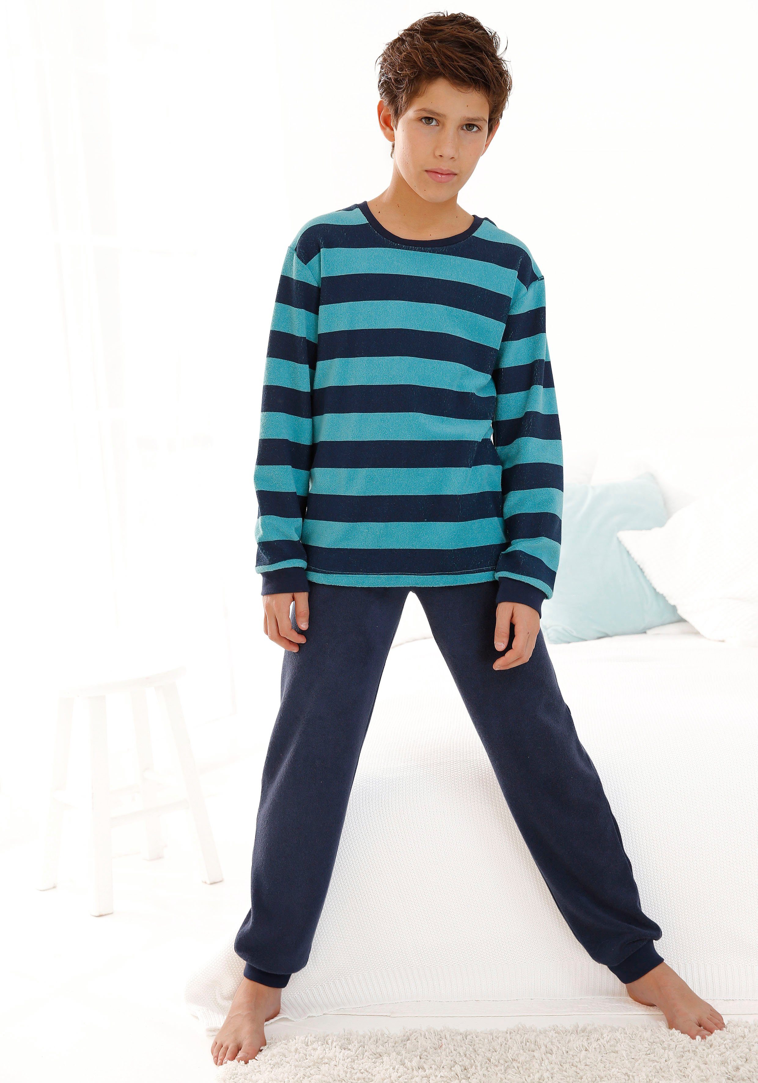 AUTHENTIC LE JOGGER Pyjama (2 tlg., 1 Set) Schlafanzug aus Frottee, mit Bündchen