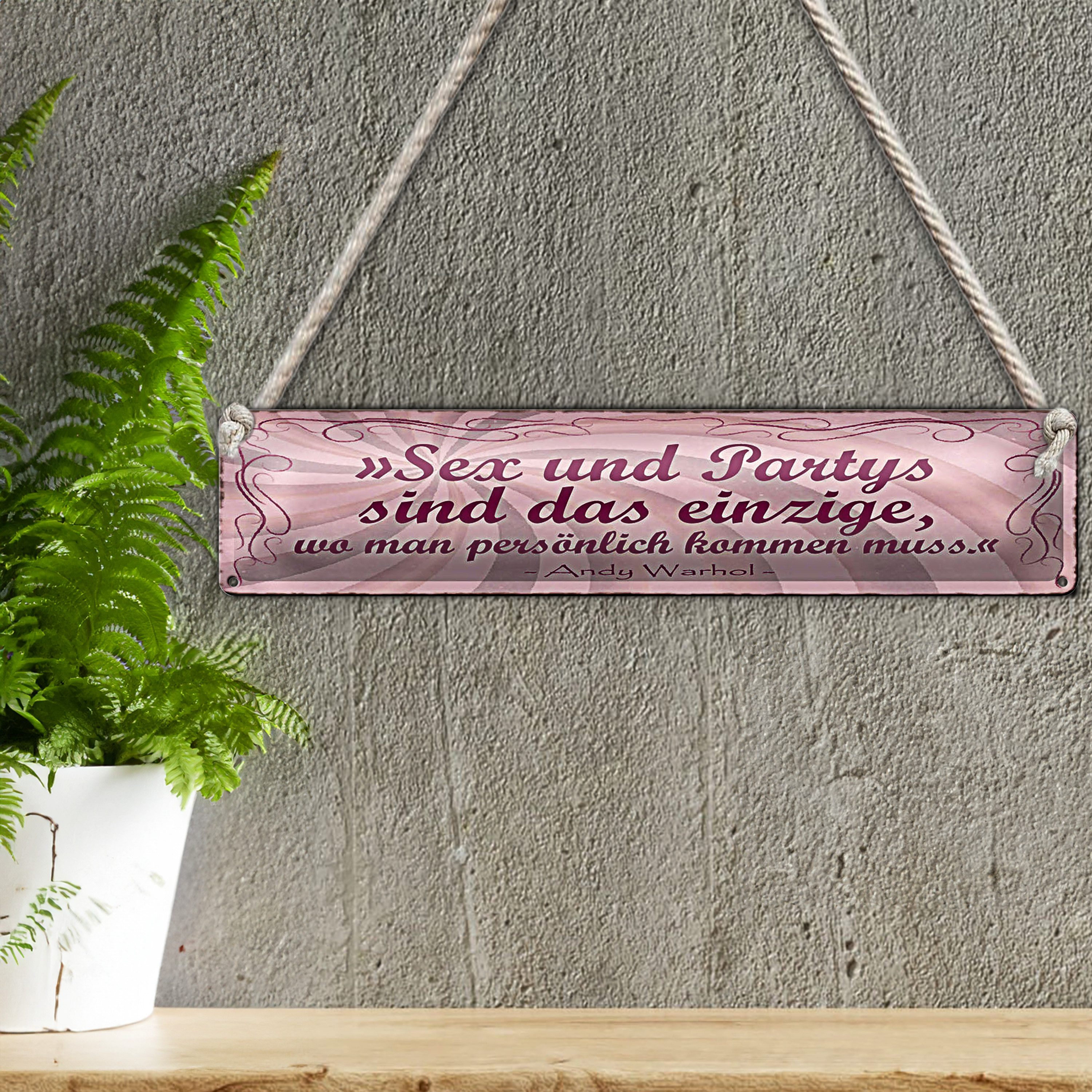 Roomando Metallschild Blechschild Spruch 46x10cm Sex Party persönlich kommen muss