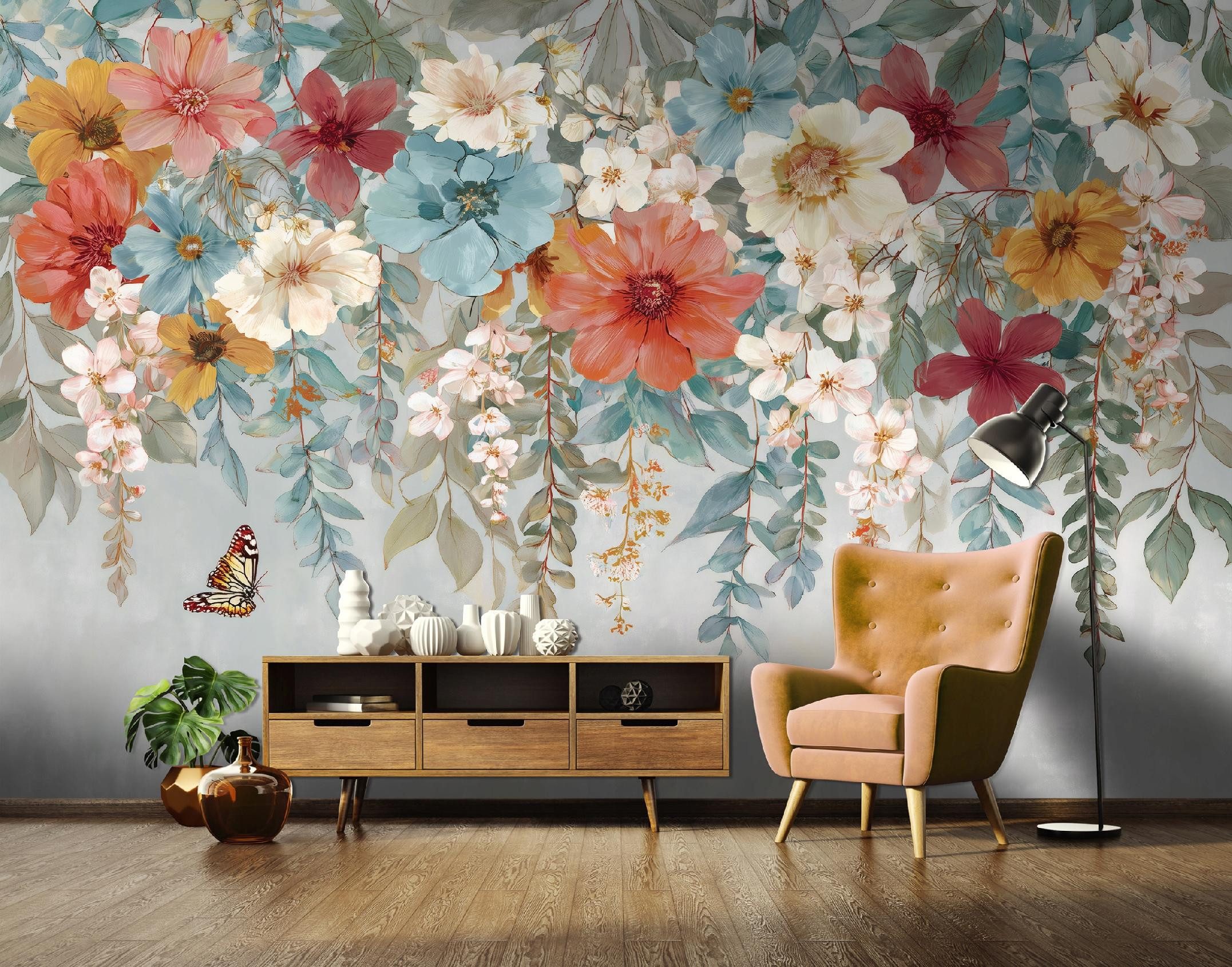 Wallarena Fototapete Blumen Hängend Vlies Schlafzimmer 350x250 cm, glatt, Blumenmuster, 150 x 105 cm