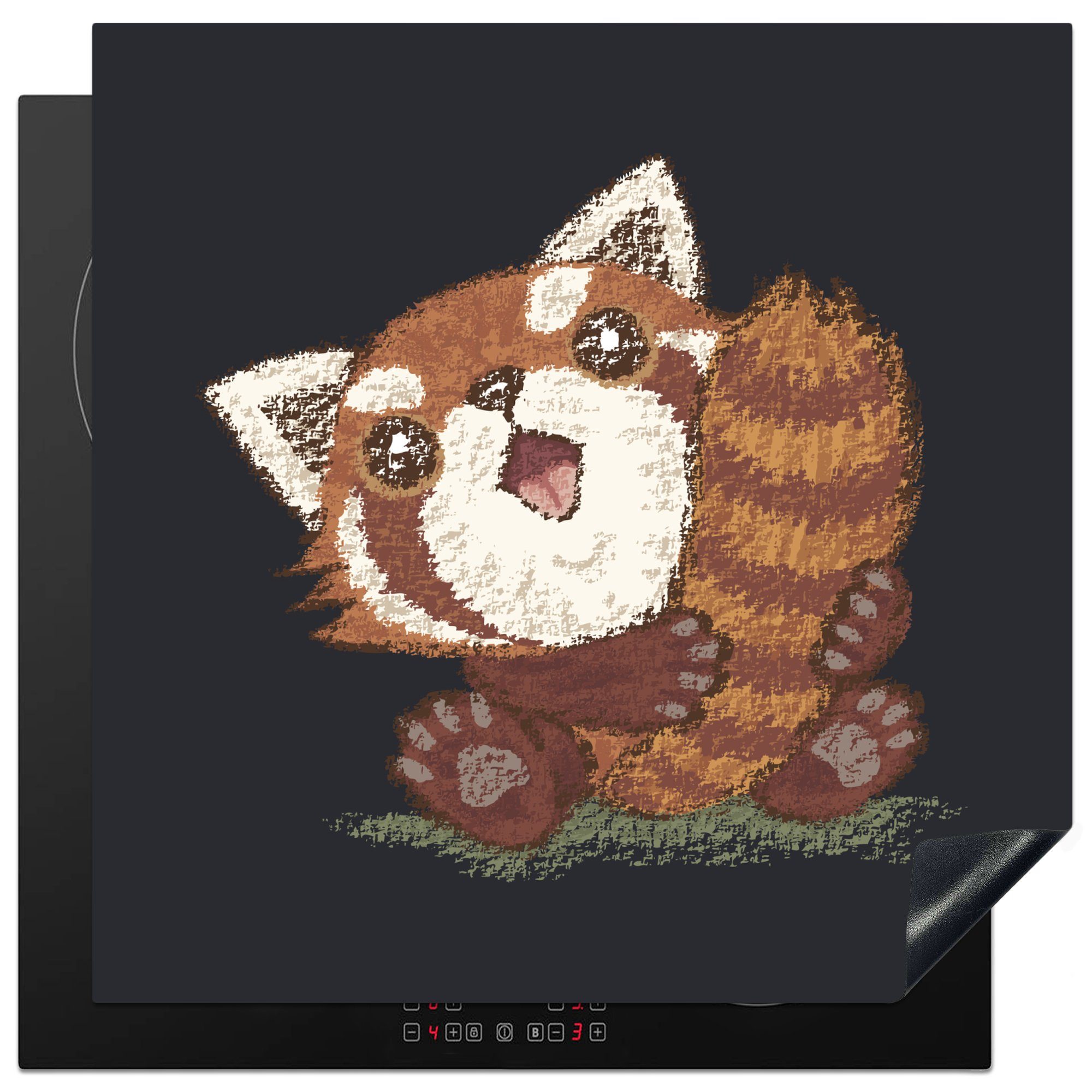 MuchoWow Herdblende-/Abdeckplatte Illustration eines roten Pandas mit seinem Schwanz, Vinyl, (1 tlg), 78x78 cm, Ceranfeldabdeckung, Arbeitsplatte für küche