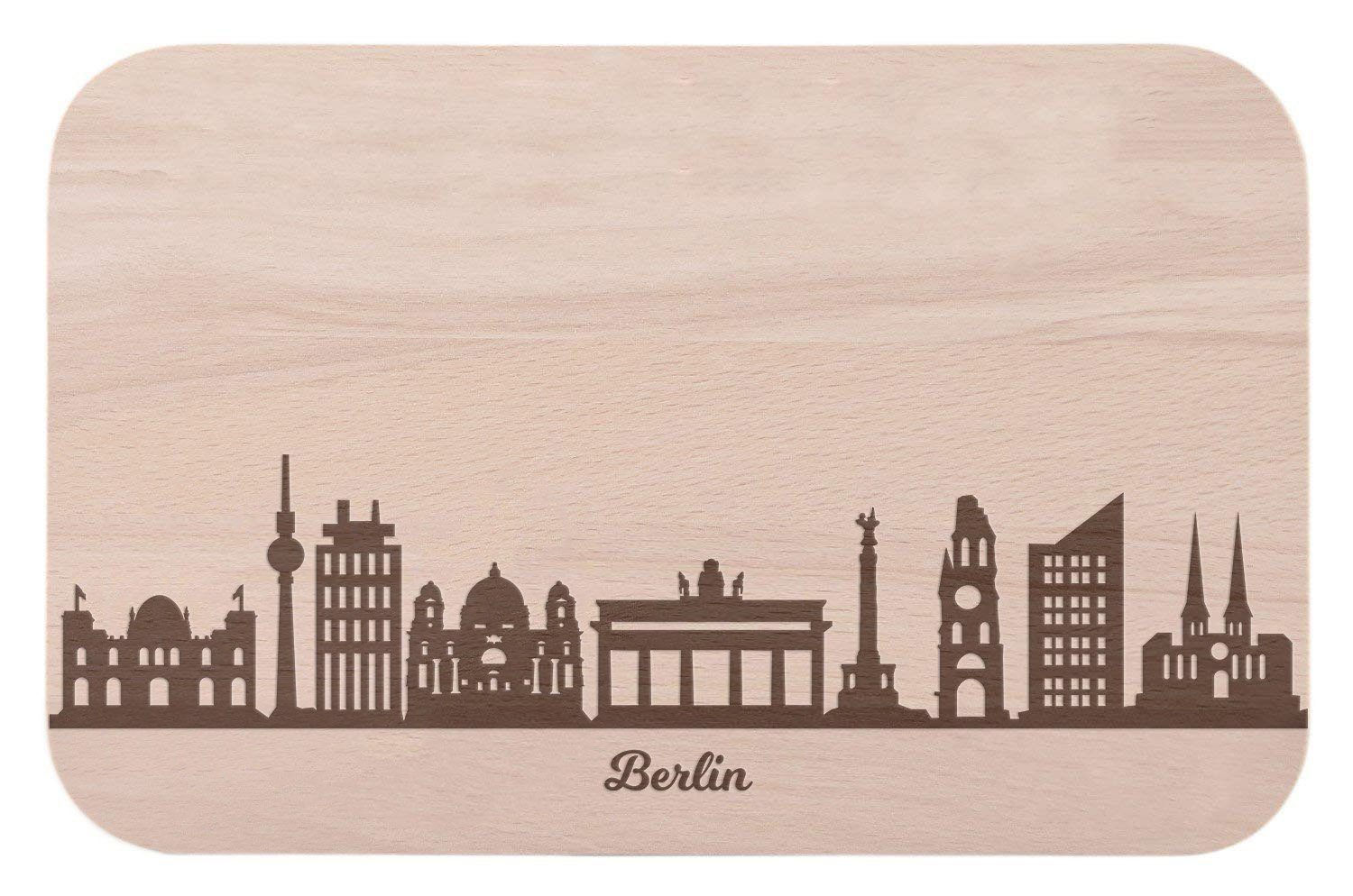 GRAVURZEILE Schneidebrett Frühstücksbrettchen Berlin mit Skyline Gravur - Brotzeitbrett & Geschenk für Berlin Stadtverliebte & Fans - ideal auch als Souvenir, Holz, (Kein Set)