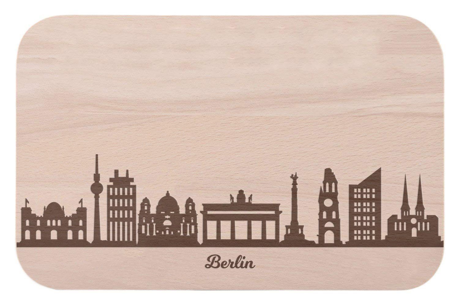 GRAVURZEILE Schneidebrett Frühstücksbrettchen Berlin mit Skyline Gravur - Brotzeitbrett & Geschenk für Berlin Stadtverliebte & Fans - ideal auch als Souvenir, Holz, (Kein Set) | Schneidebretter