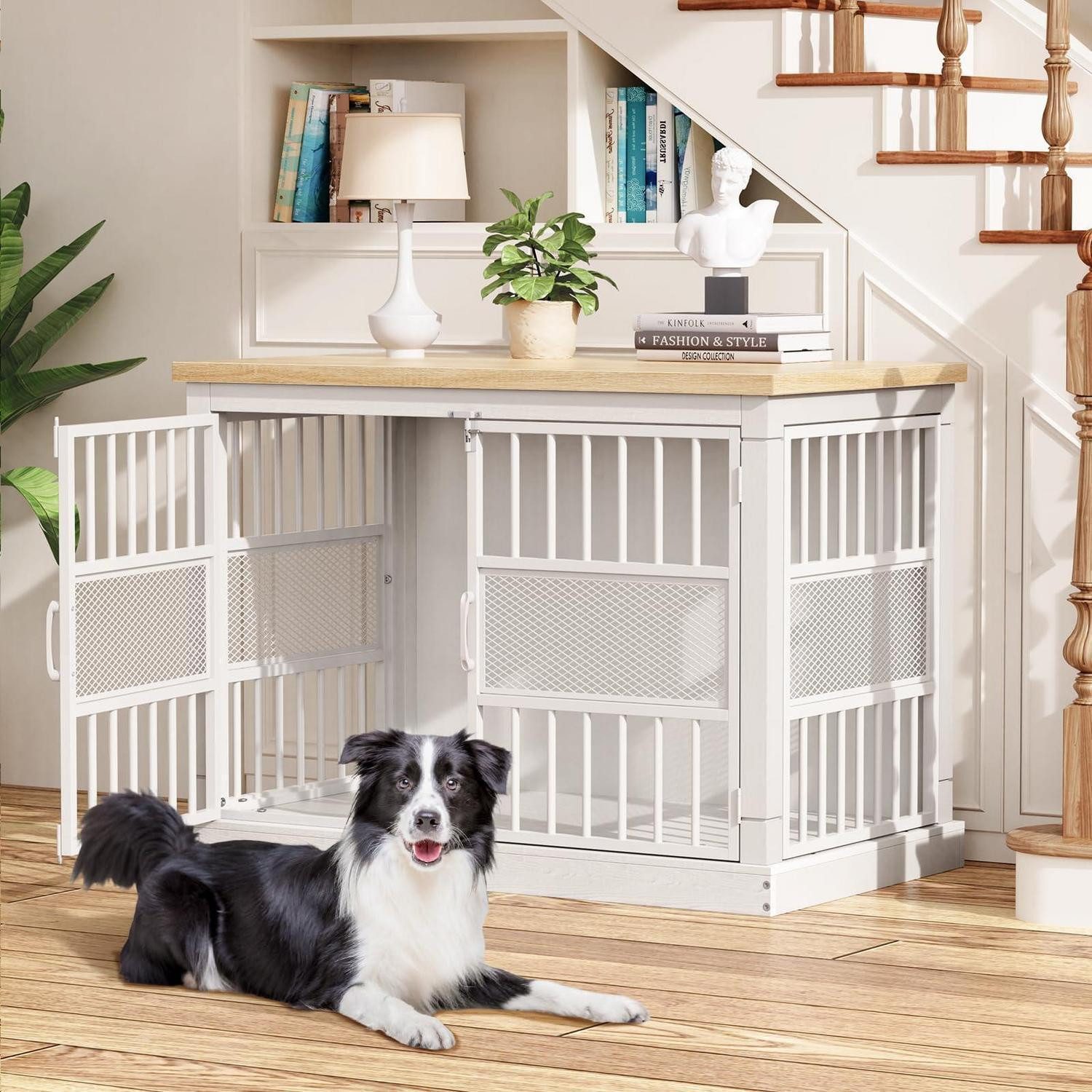 LuxusKollektion Hundehütte Hundekäfig Möbel 104cm Weiß Doppel-Tür