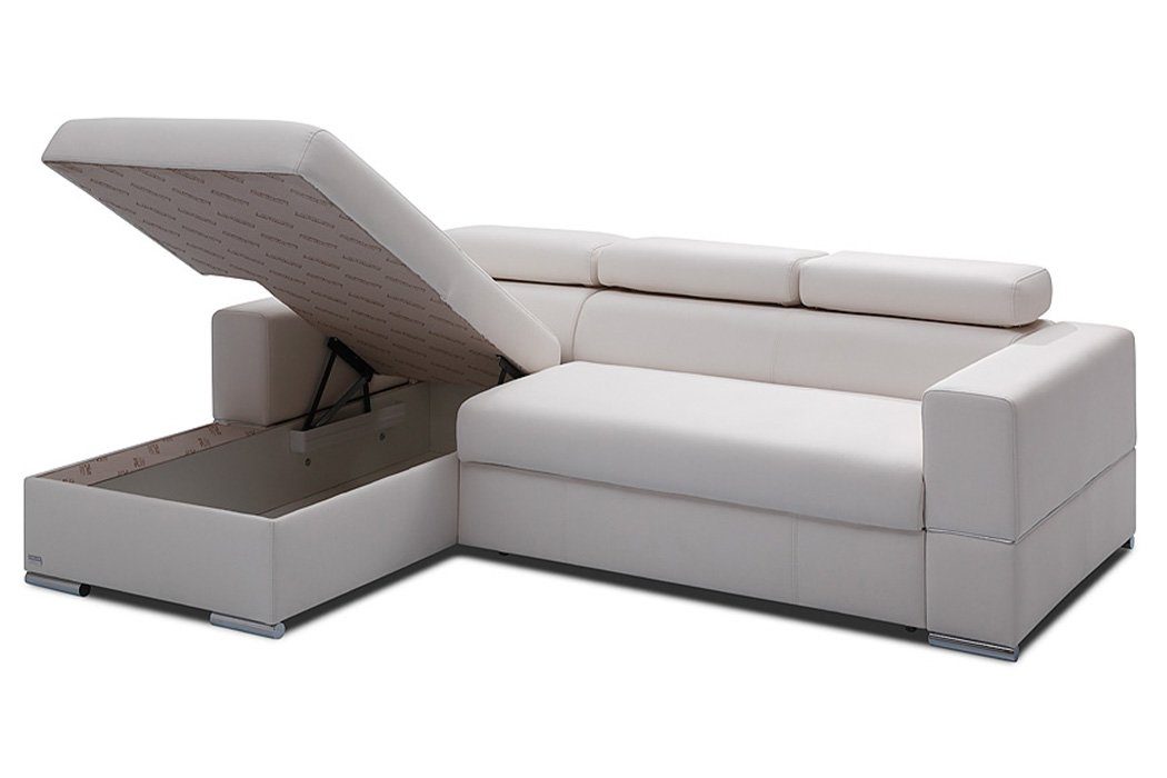 Couch Textil JVmoebel Ecksofa, Ecksofa Bettfunktion L-Form Weiß Polster Modern Design