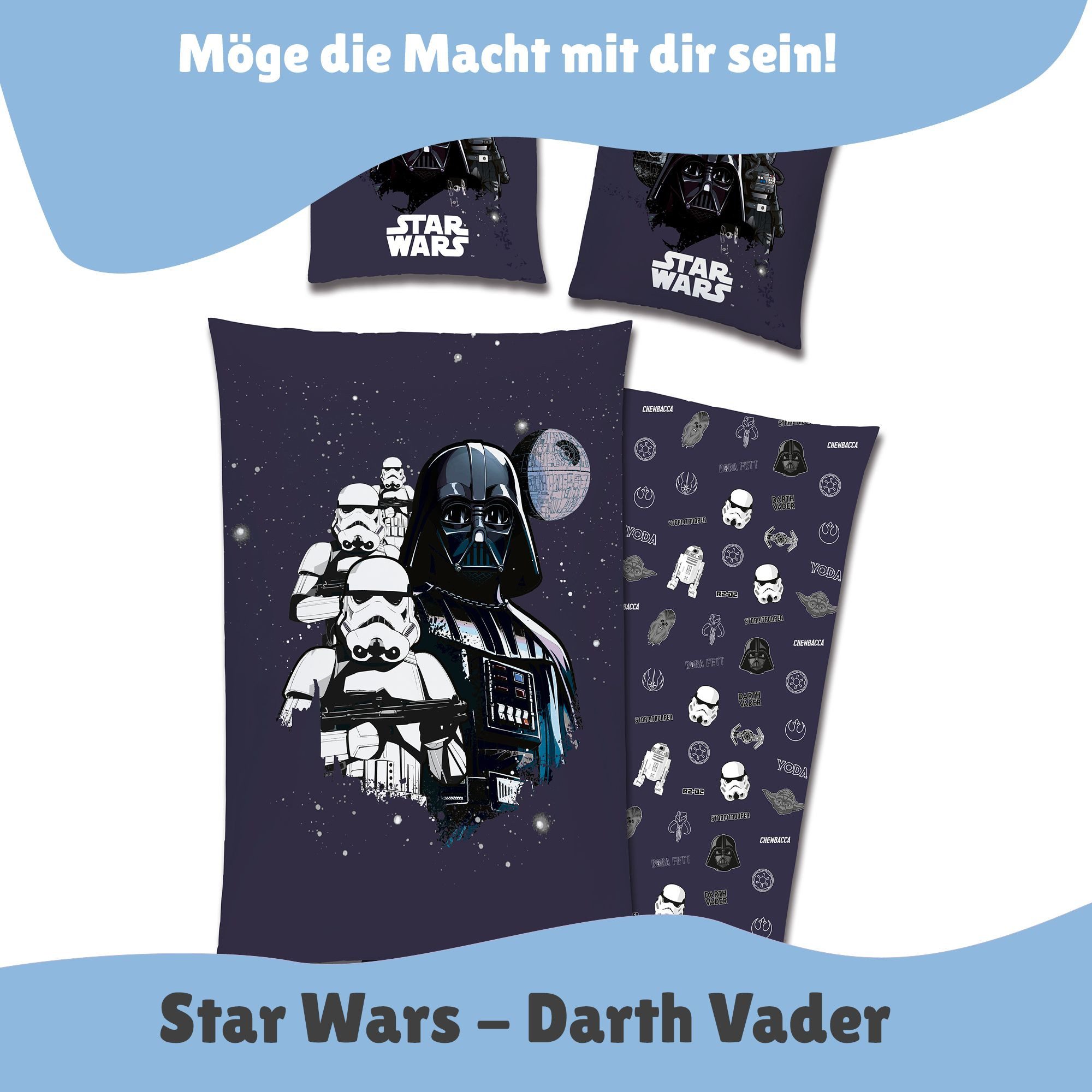 Familando Kinderbettwäsche Star Wars "Darth Vader" 135x200cm 80x80cm 100% Baumwolle, Renforcé, 2 teilig, mit Reißverschluss