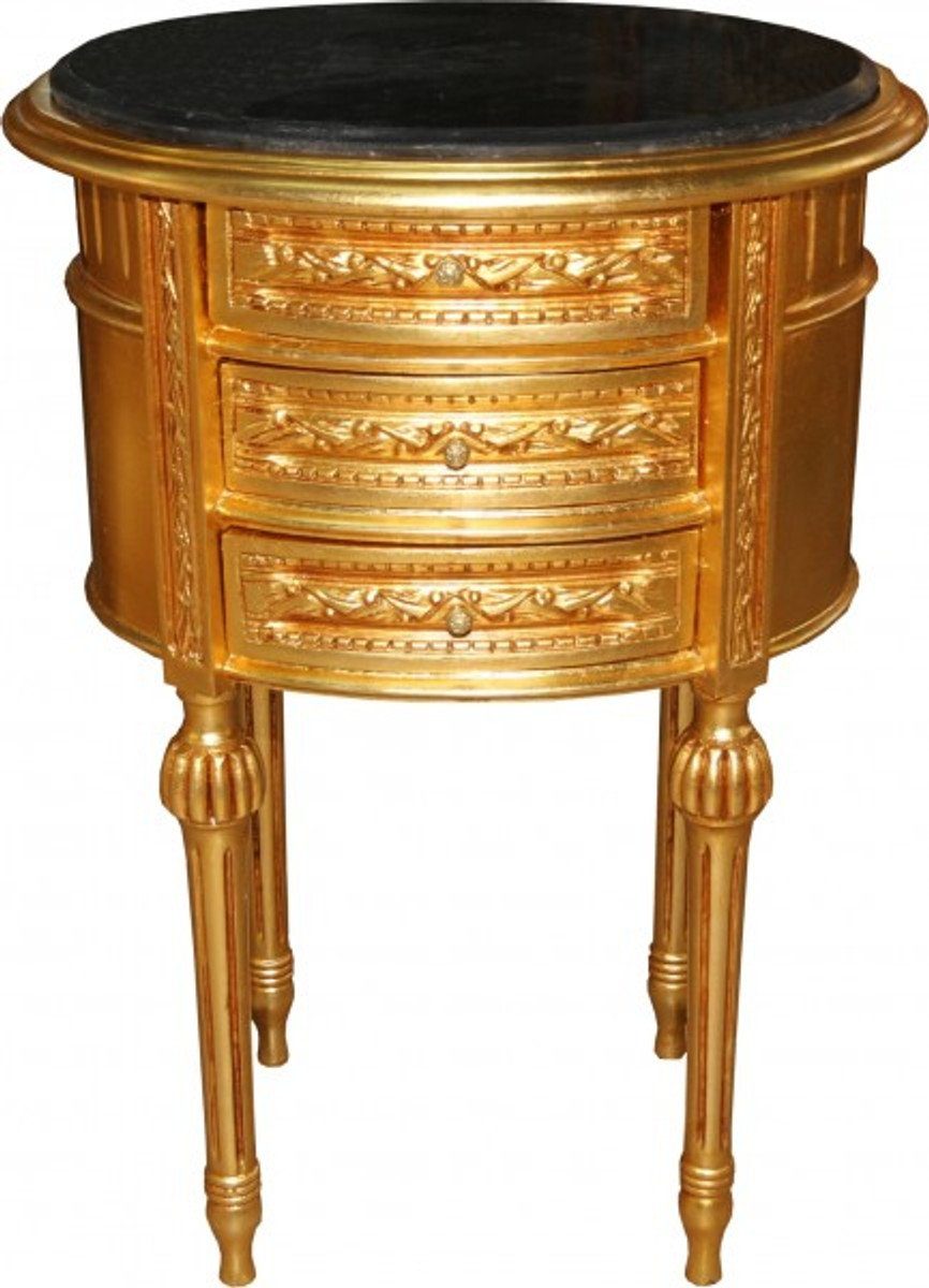 Casa Padrino Beistelltisch Barock Kommode Gold mit schwarzer Marmorplatte H 70 cm, B 52 cm - Nachttisch Konsole