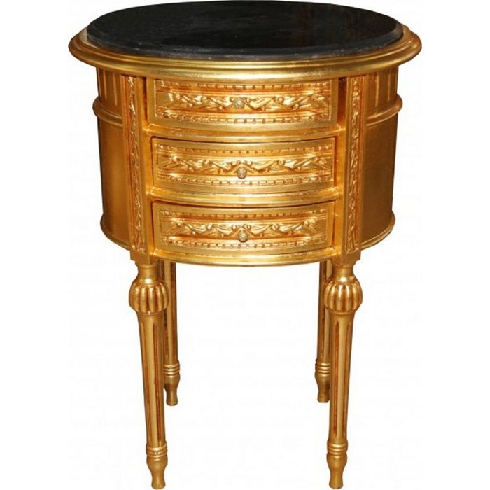 Casa Padrino Beistelltisch Barock Kommode Gold mit schwarzer Marmorplatte H 70 cm B 52 cm - Nachttisch Konsole