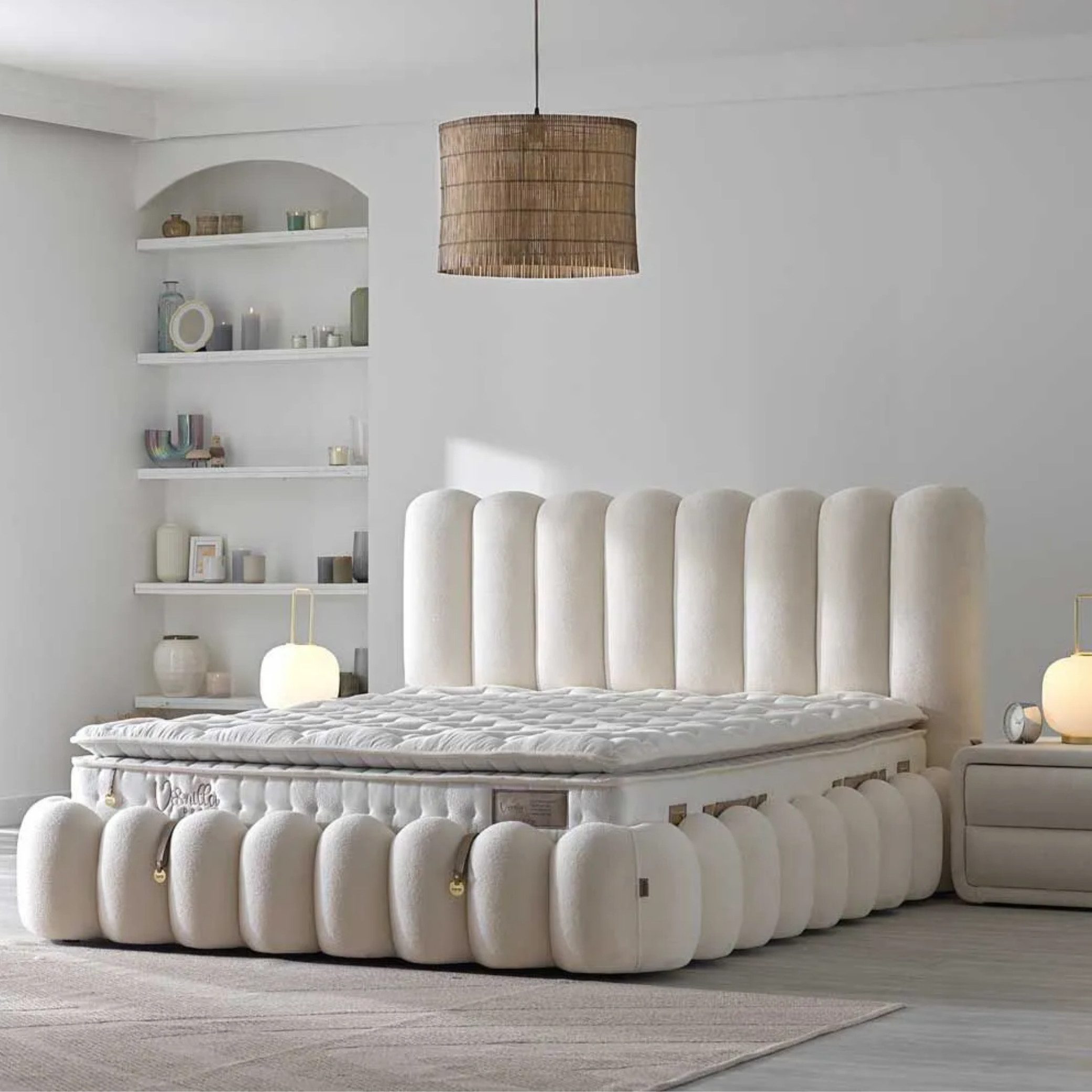 Bambi Stauraumbett Vanilla Set Boxpringbett mit Matratze Doppelbett (Set, Boxbett Set), Polsterbett Kontinentalbett, dekorativem Kopfteil