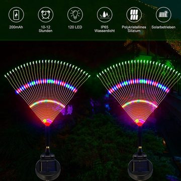 LETGOSPT LED Solarleuchte 2/4x Solarlampen für Außen Garten, 2 Modi Solarlampe Feuerwerk Lichter, LED fest integriert, Bunt, 120 LEDs Gartenleuchten für Gartendeko Wege Hof Balkon Auffahrt