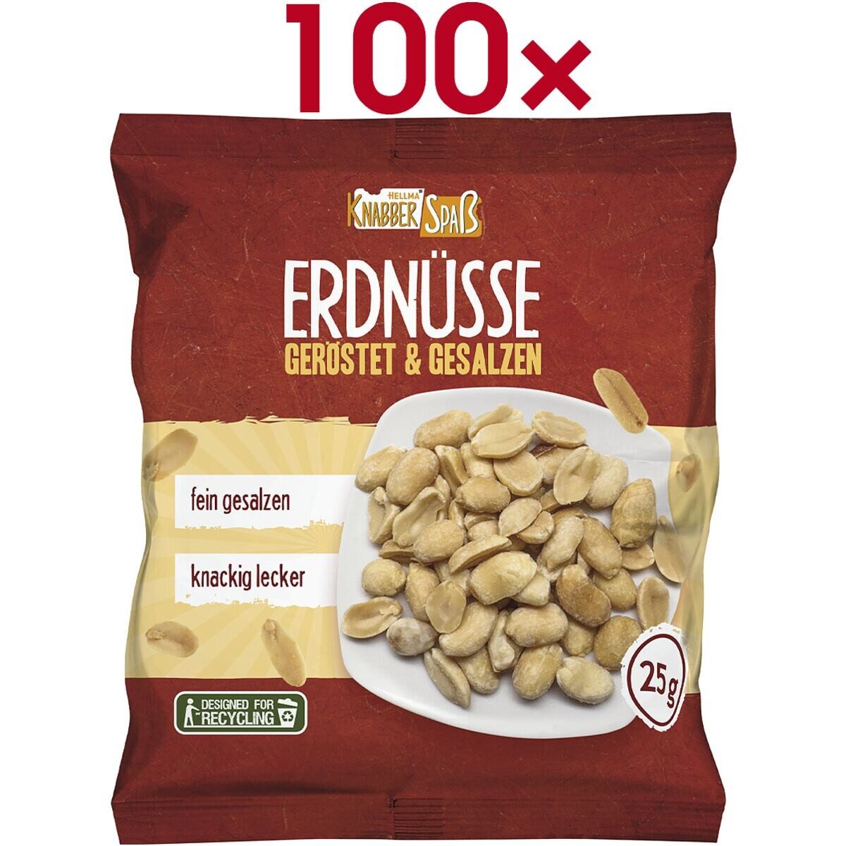 Hellma Nüsse, Erdnüsse geröstet & gesalzen, 100 Portionsbeutel