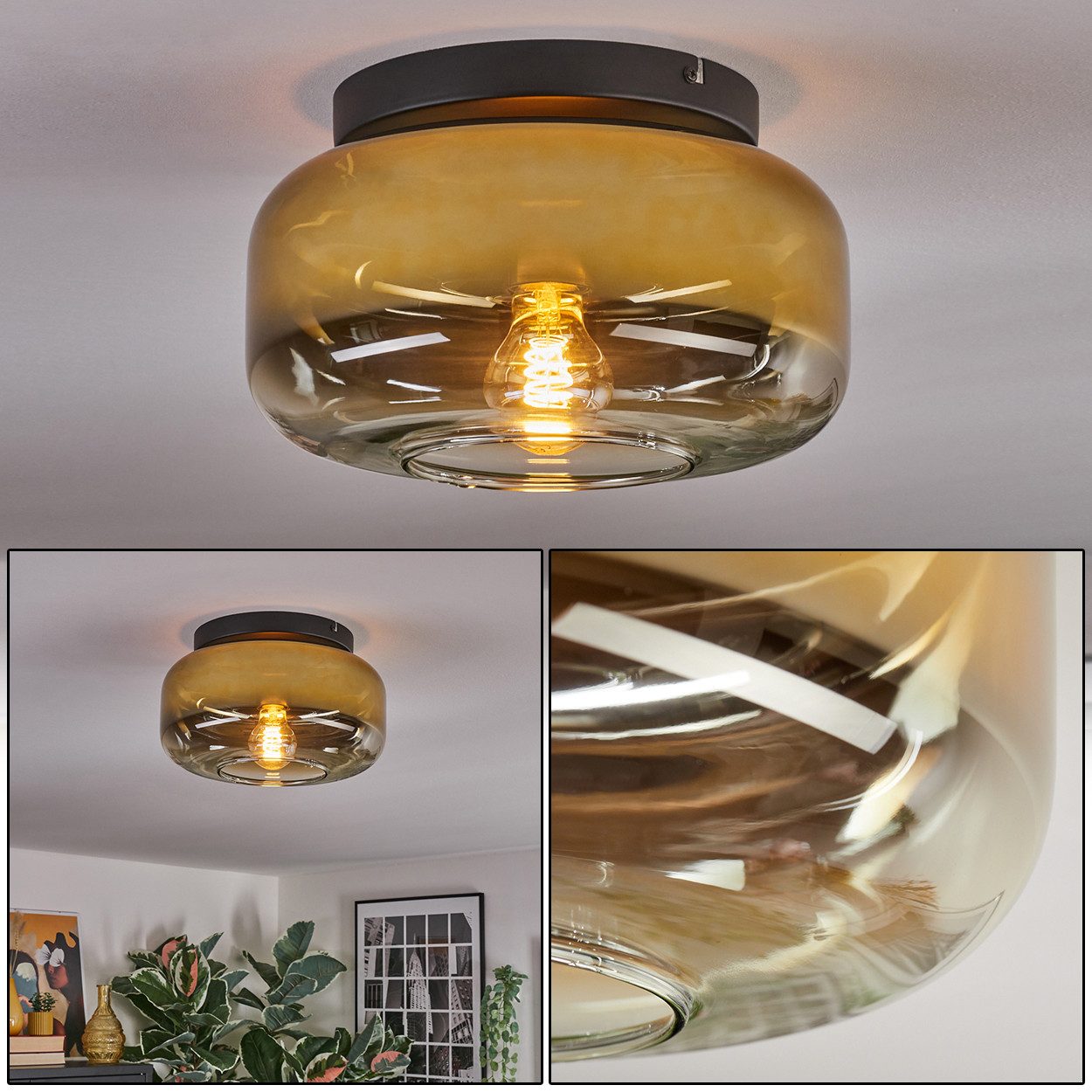 hofstein Deckenleuchte 1-flammige Deckenlampe aus Metall/Glas günstig online kaufen