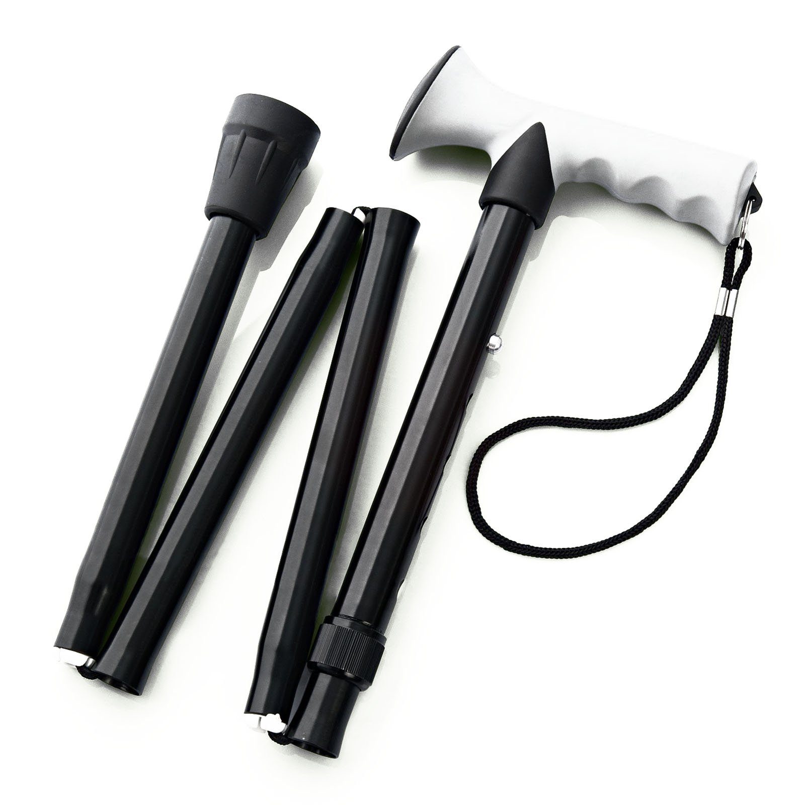 HAC24 Gehstock Gehhilfe Aluminium Gehstütze Schwarz Spazierstock mit Gelgriff, Set, 2-tlg., Faltbar, Höhenverstellbar 83-93 cm