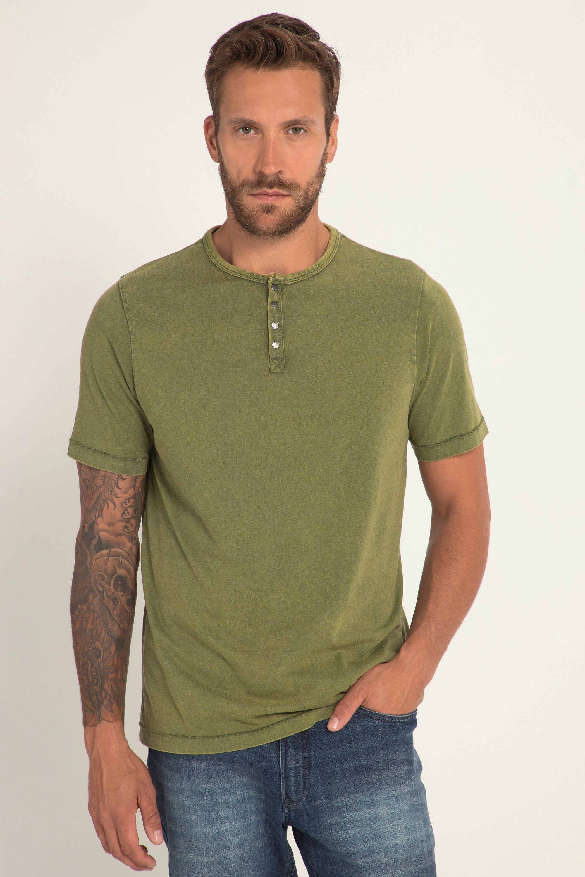 JP1880 T-Shirt Henley Halbarm CoolDyed-Look Rundhals bis 8 XL