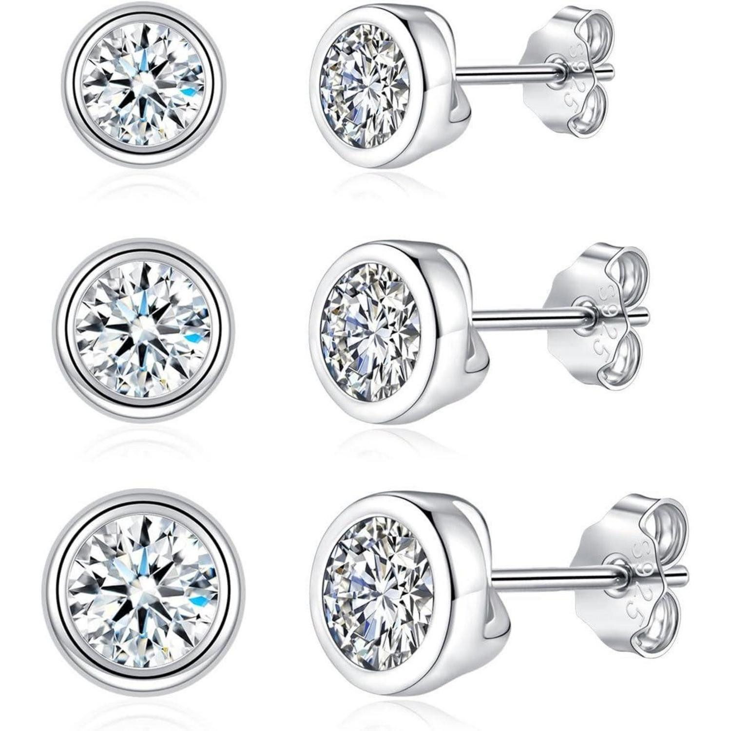 LuxusKollektion Ohrstecker-Set Ohrstecker 925 Silber 3 Paare Herz Zirkonia Damen Rund Silber