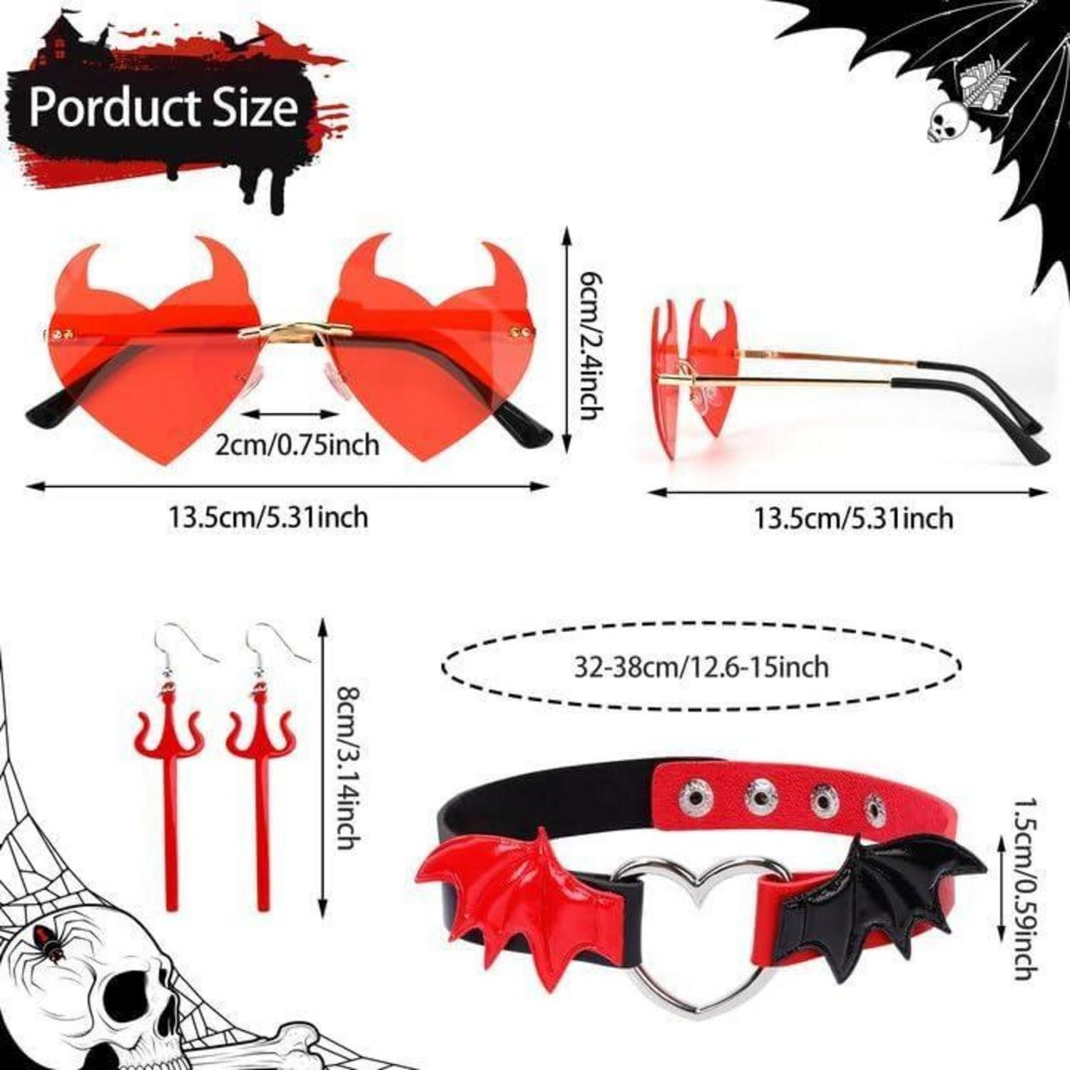 LuxusKollektion Teufel-Kostüm Teufel Kostüm Halloween Haarreif Hörner Brille Engelsflügel Necklace