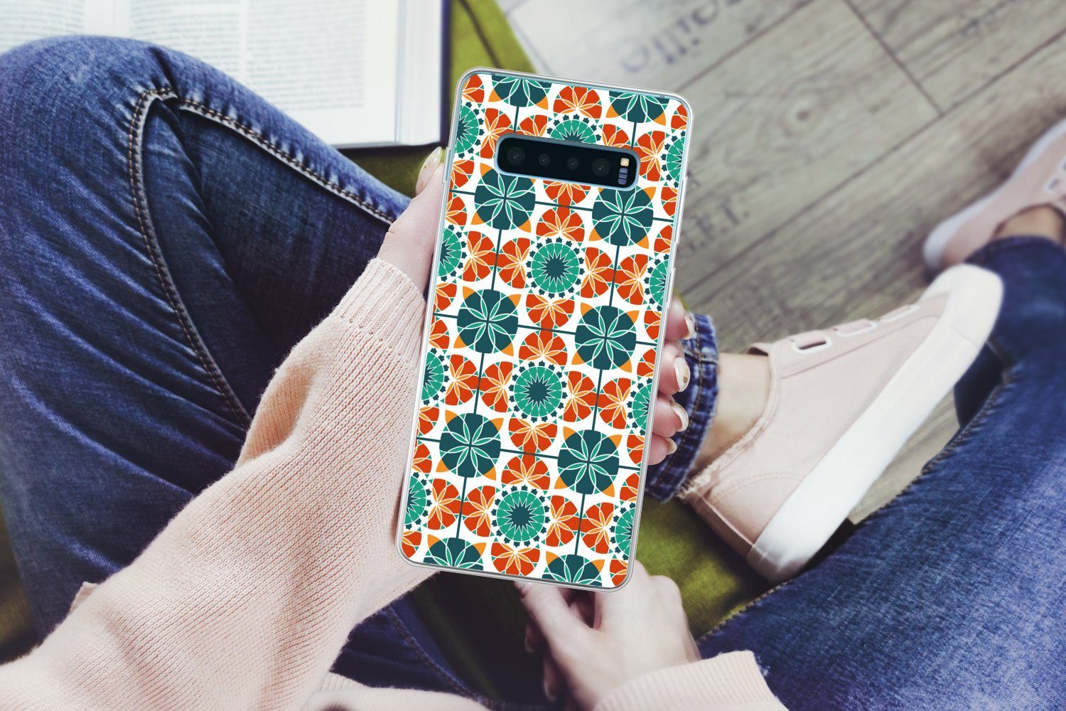 MuchoWow Handyhülle für Samsung Galaxy S10 Plus Ein symmetrisches Muster aus dem marokkani, Phone Case, Silikon, Schutzhülle Dünn