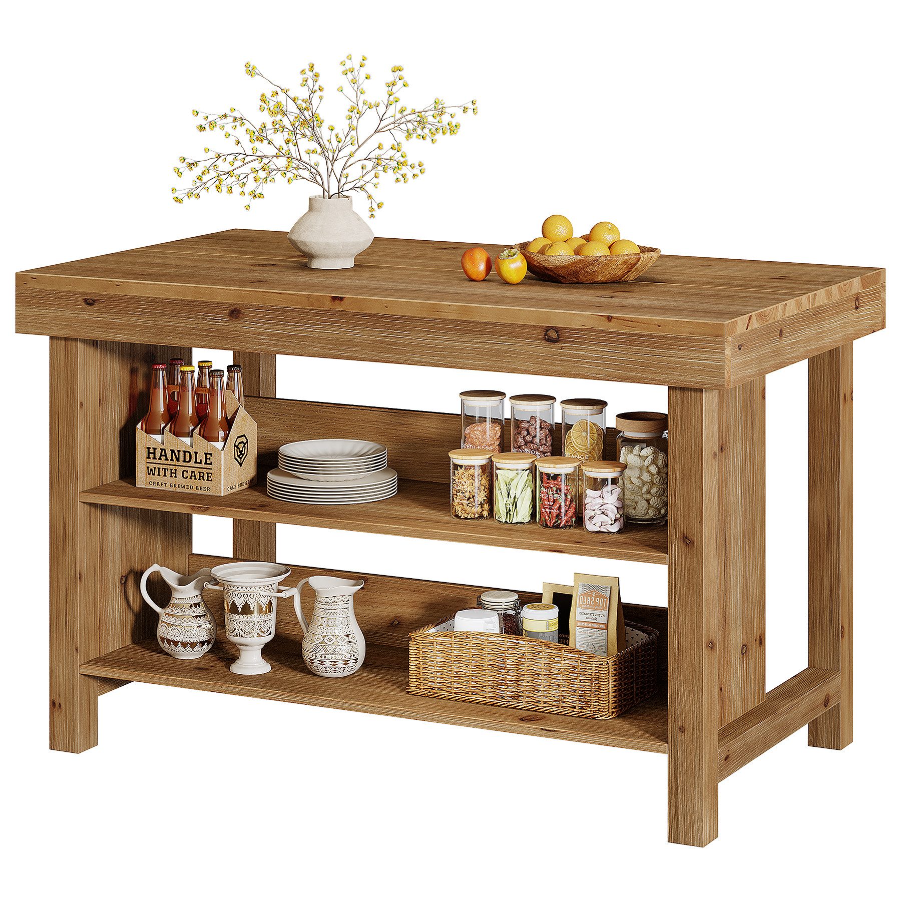 Tribesigns Bartisch 140 cm Weinschrank, Bistrotisch mit 2 offenen Ablageflächen