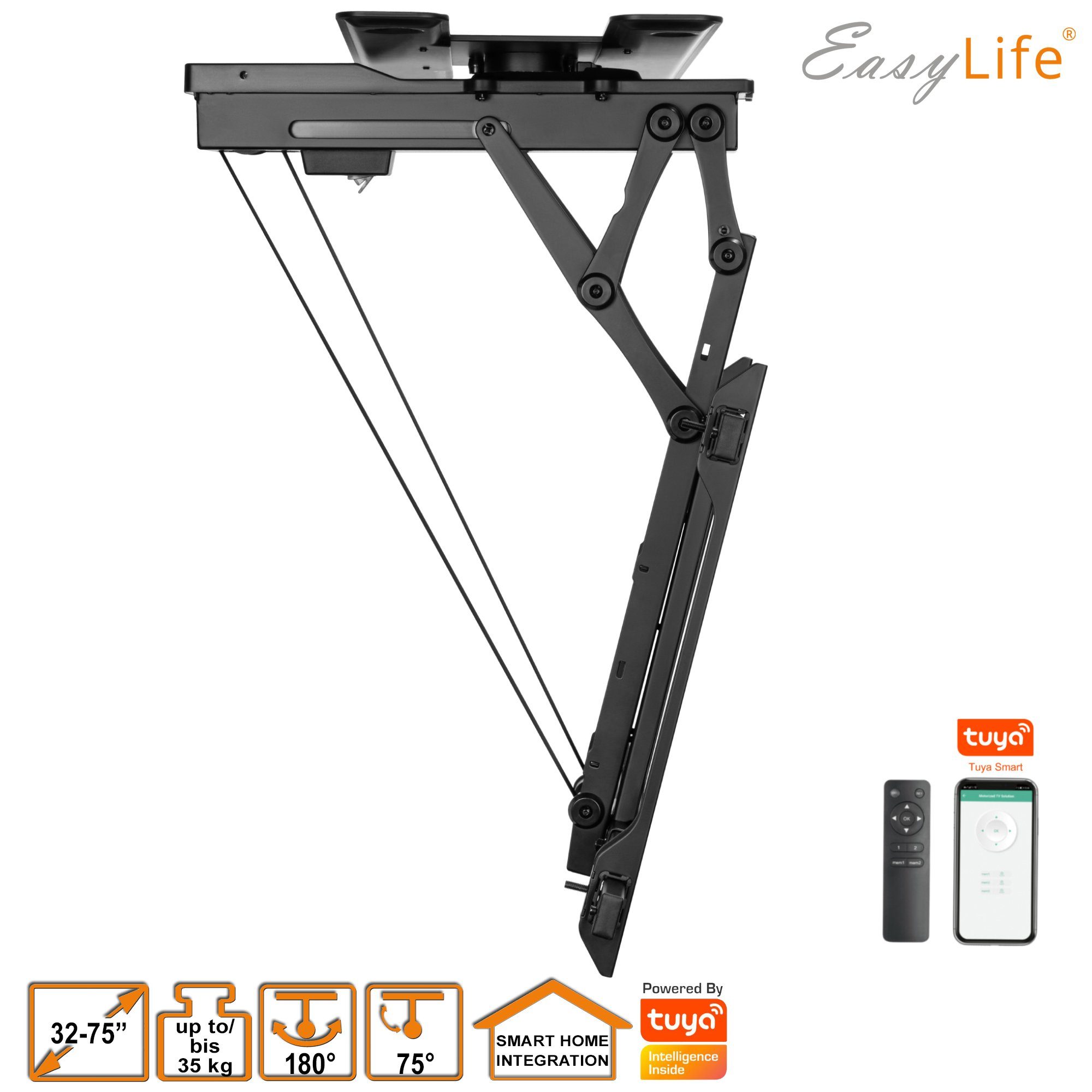 easylife TV Deckenhalter 32-75 elektrisch Home Smart schwenkbar drehbar und TV-Deckenhalterung