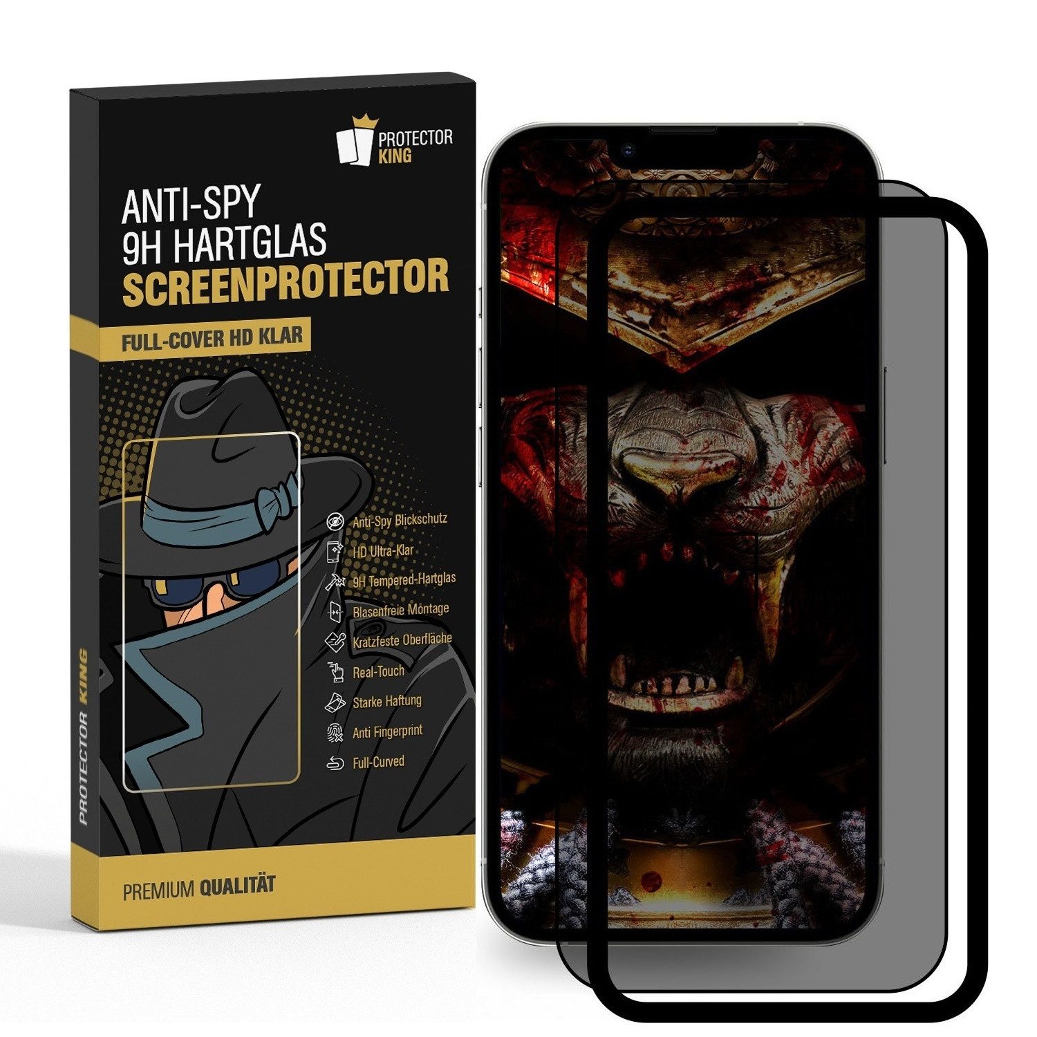 Displayschutzfolie 1x Blickschutz 9H Panzerglas Full-Cover mit Montagehilfe Anti-Spy