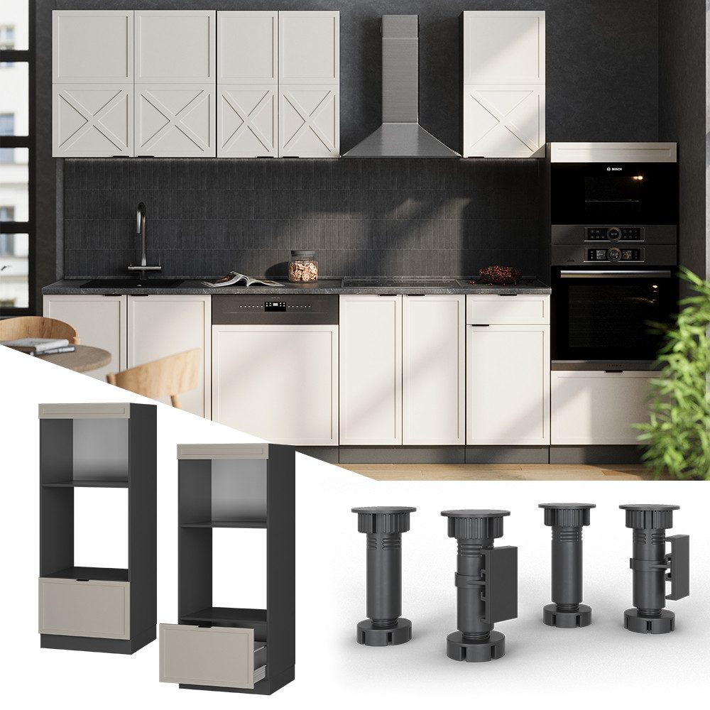 Vicco Mikrowellenumbauschrank Fame-Line, GrauBeige/Anthrazit, 60 cm günstig online kaufen