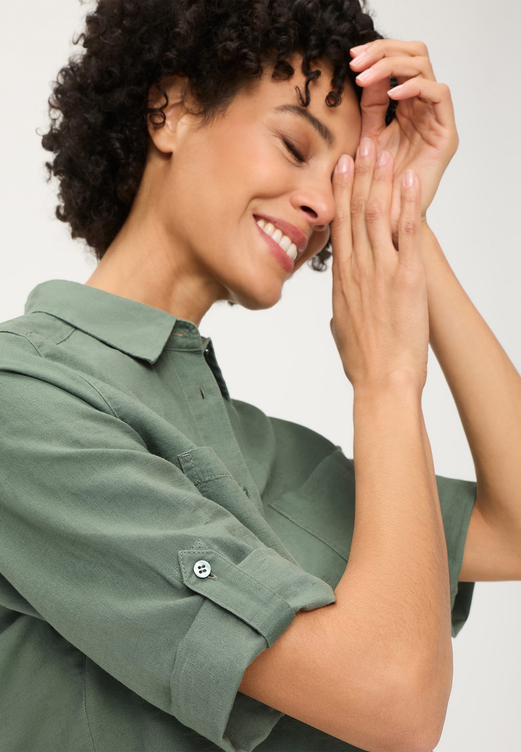 Olsen Hemdbluse Bluse mit Turn-up-Ärmeln