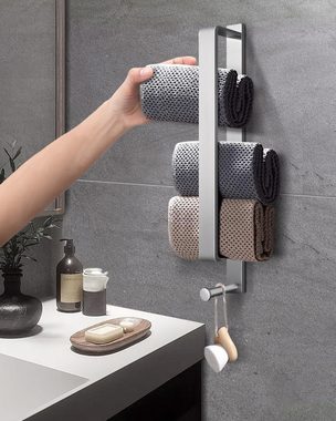 BlauCoastal Handtuchhalter Handtuchhalter Gästehandtuchhalter Handtuchstange Silber Gebürstet, Handtuch Halterung mit Haken für Badezimmer
