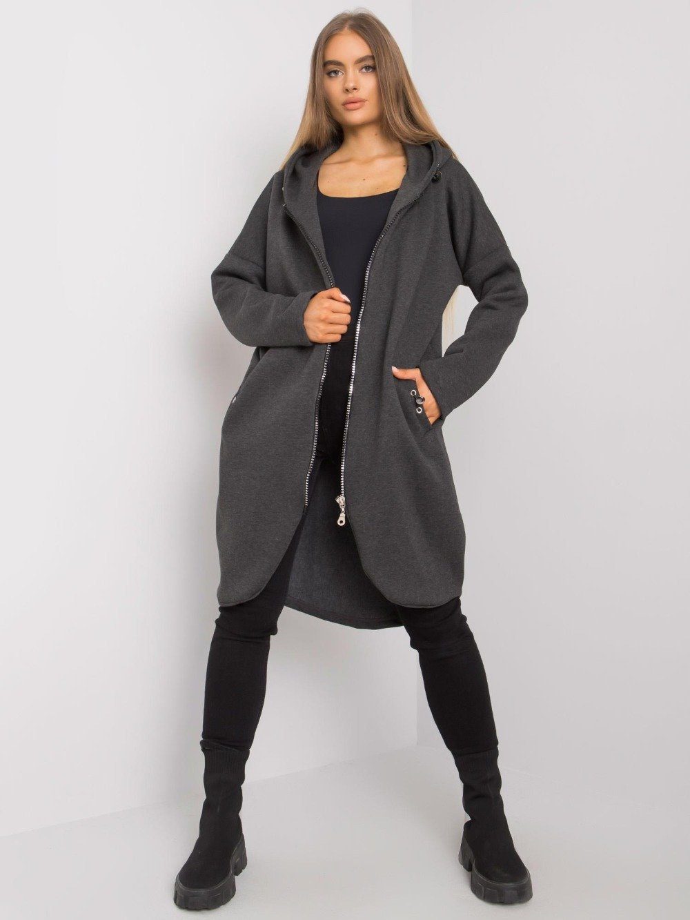 ANNIS Fashion & Accessoires Kapuzensweatjacke MIRA (1-tlg) 90% Baumwollanteil, lang mit Kapuze, europäische Herstellung