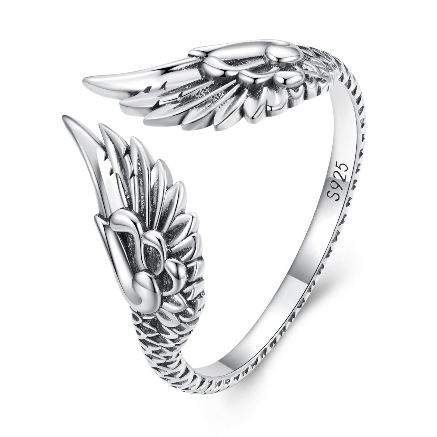 KARMA Fingerring Damenring Flügel Silber 925 Sterlingsilber Flügelring (Damen Geschenk Frauen), verstellbarer Ring Damenschmuck