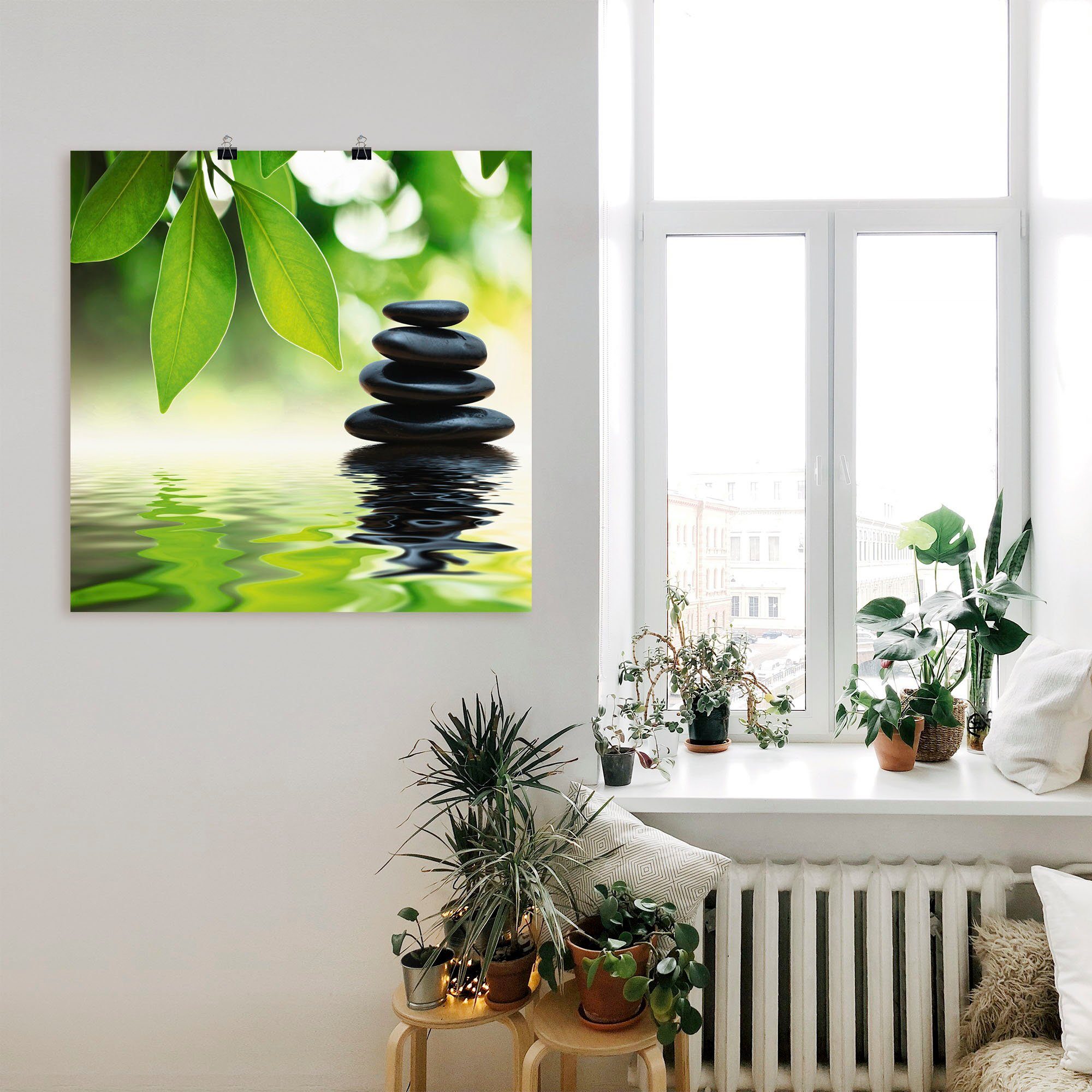 Artland Poster Zen Steinpyramide auf Wasseroberfläche, Zen (1 St), ohne Rahmen