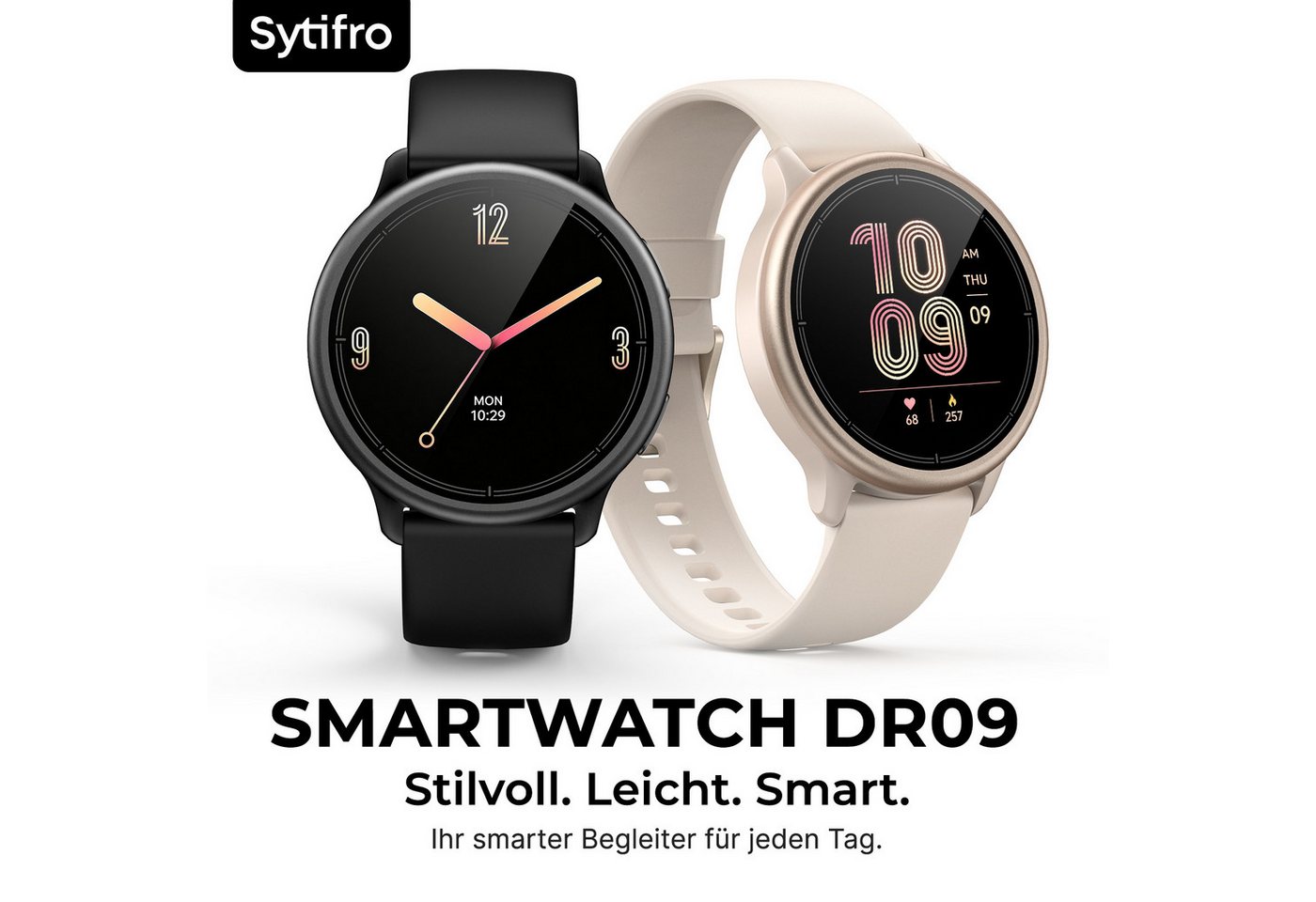 Sytifro DR09 Smartwatch Damen, 1,27″ AMOLED HD Display, 34g ultraleicht Smartwatch (1,27 Zoll cm) Fitness Tracker Uhr mit Bluetooth Anrufe, 100+ Sportmodi Sportuhr, Fitnessuhr mit Puls, SpO₂, Schlaf & Stress, 5–10 Tage Akku, 2 Jahre Garantie, verfügbar fü