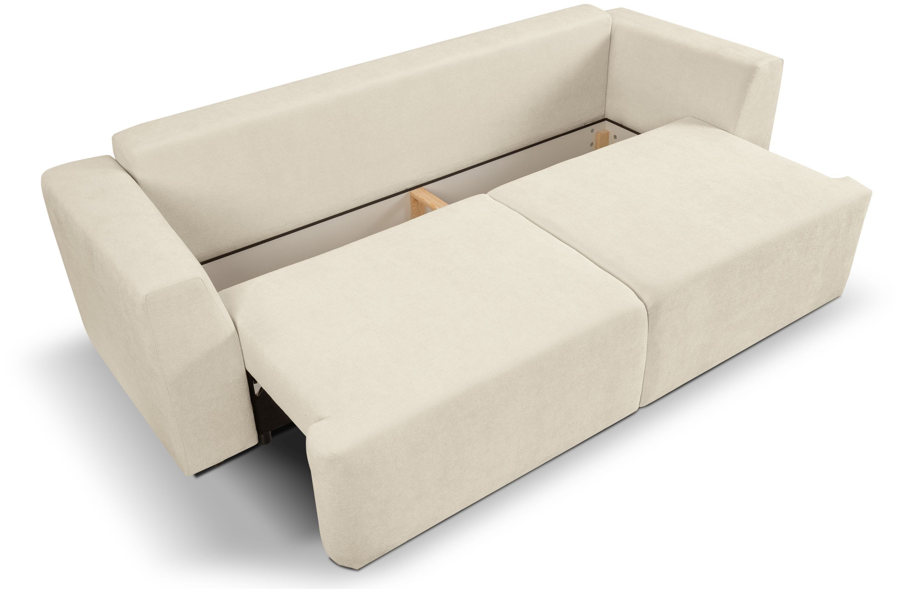 xonox.home Schlafsofa, 3 Sitzer aus Webstoff in hellbeige inkl. Zierkissen 250x95x99cm