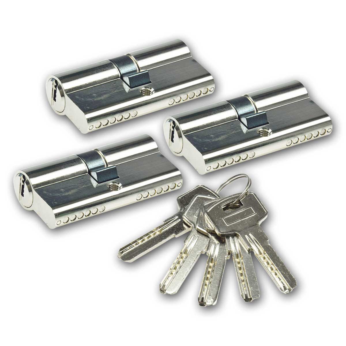 ChiliTec Schließzylinder Schließzylinder-Set 3x 60mm (30+30mm) 5 Schlüssel