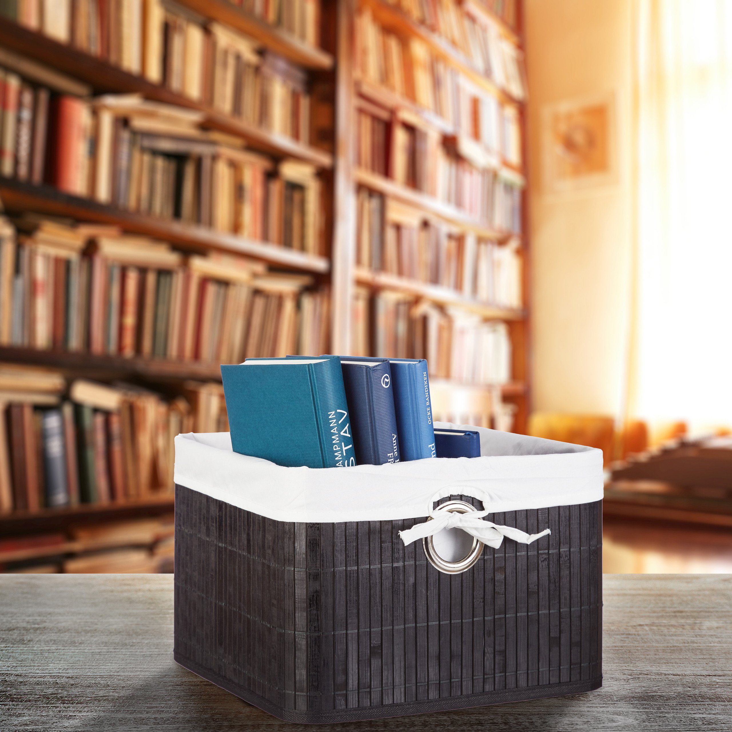 relaxdays Aufbewahrungskorb Bambus, schwarz günstig online kaufen