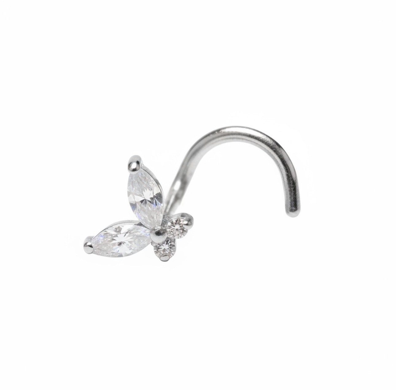 Karisma Nasenpiercing Nasenstecker Titan Schmetterling mit Zirkonia 0,8 x 7 mm, – filigran & hautfreundlich