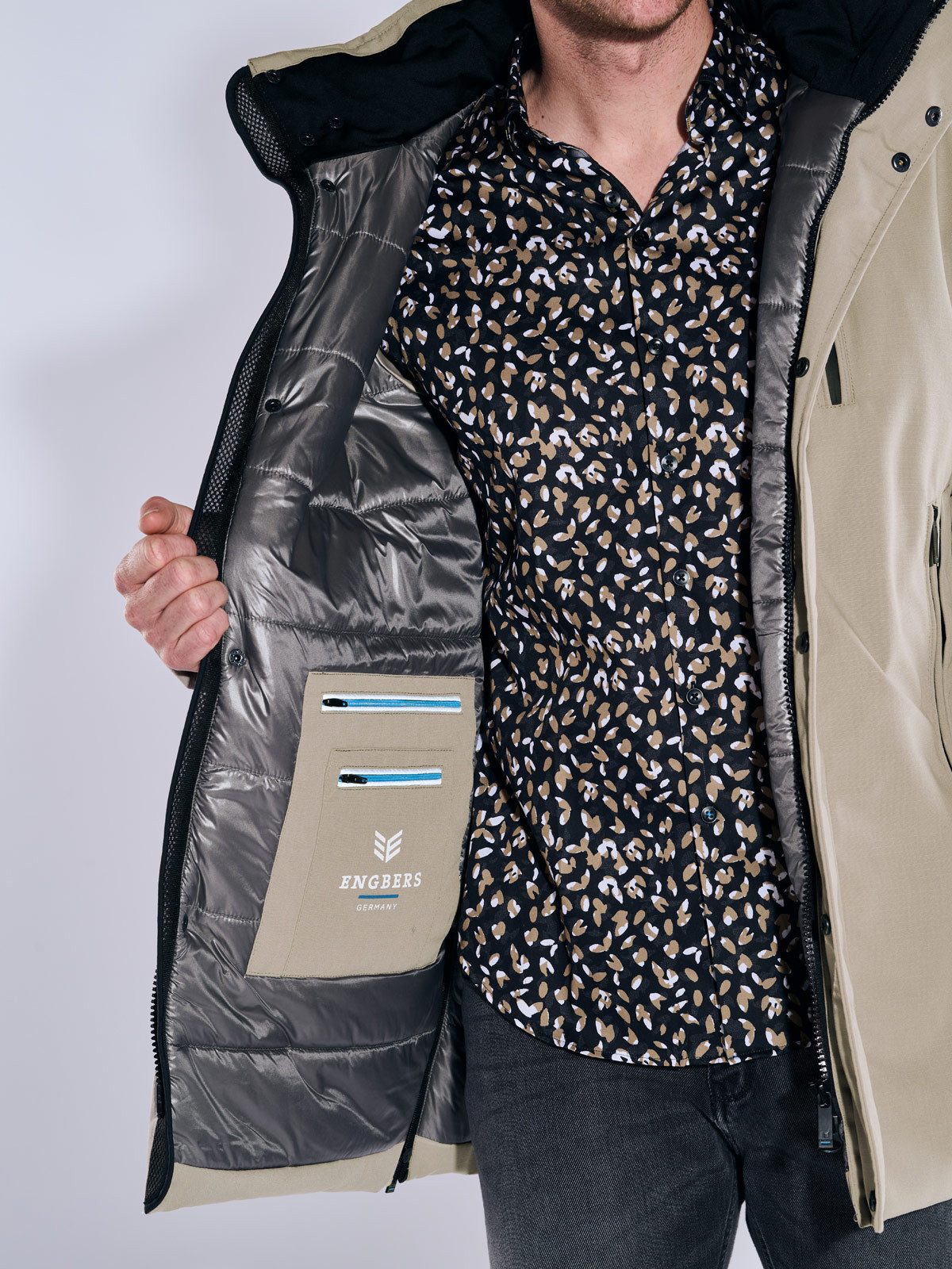ENGBERS GERMANY Langjacke Herren Jacke mit Funktionsdetails, Beige