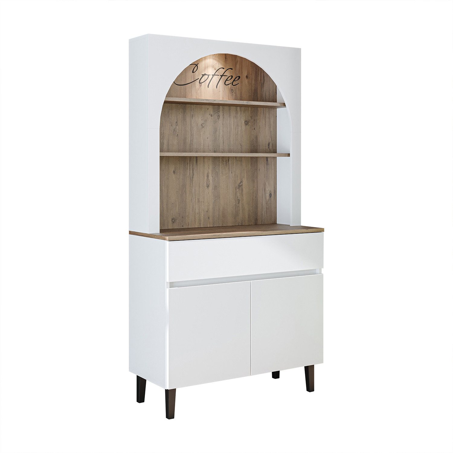 Roomart Küchenregal VENEDIK Küchenschrank 90 cm, Buffet, Schublade in 4 Farben, mit Beleuchtung, offene Nische, Schublade, Einlegeböden in 4 Farben – Bild 5 von 5