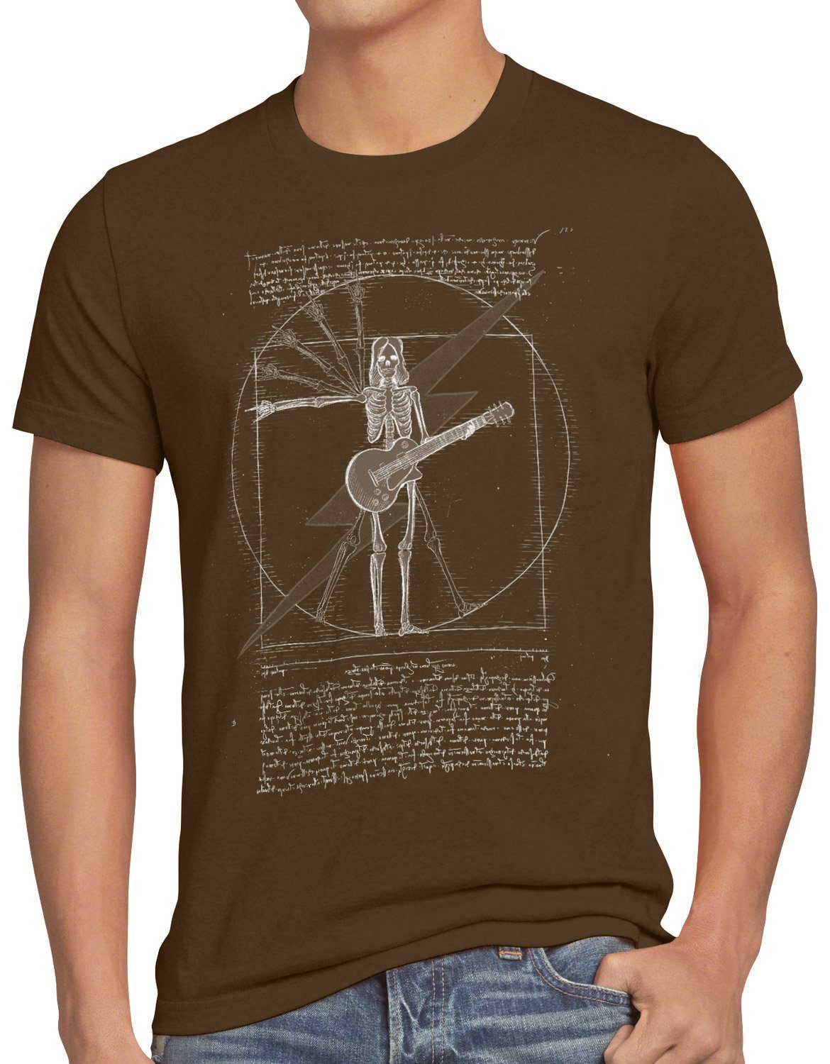style3 Print-Shirt Herren T-Shirt DaVinci Rock musik festival vitruvianischer mensch braun | T-Shirts