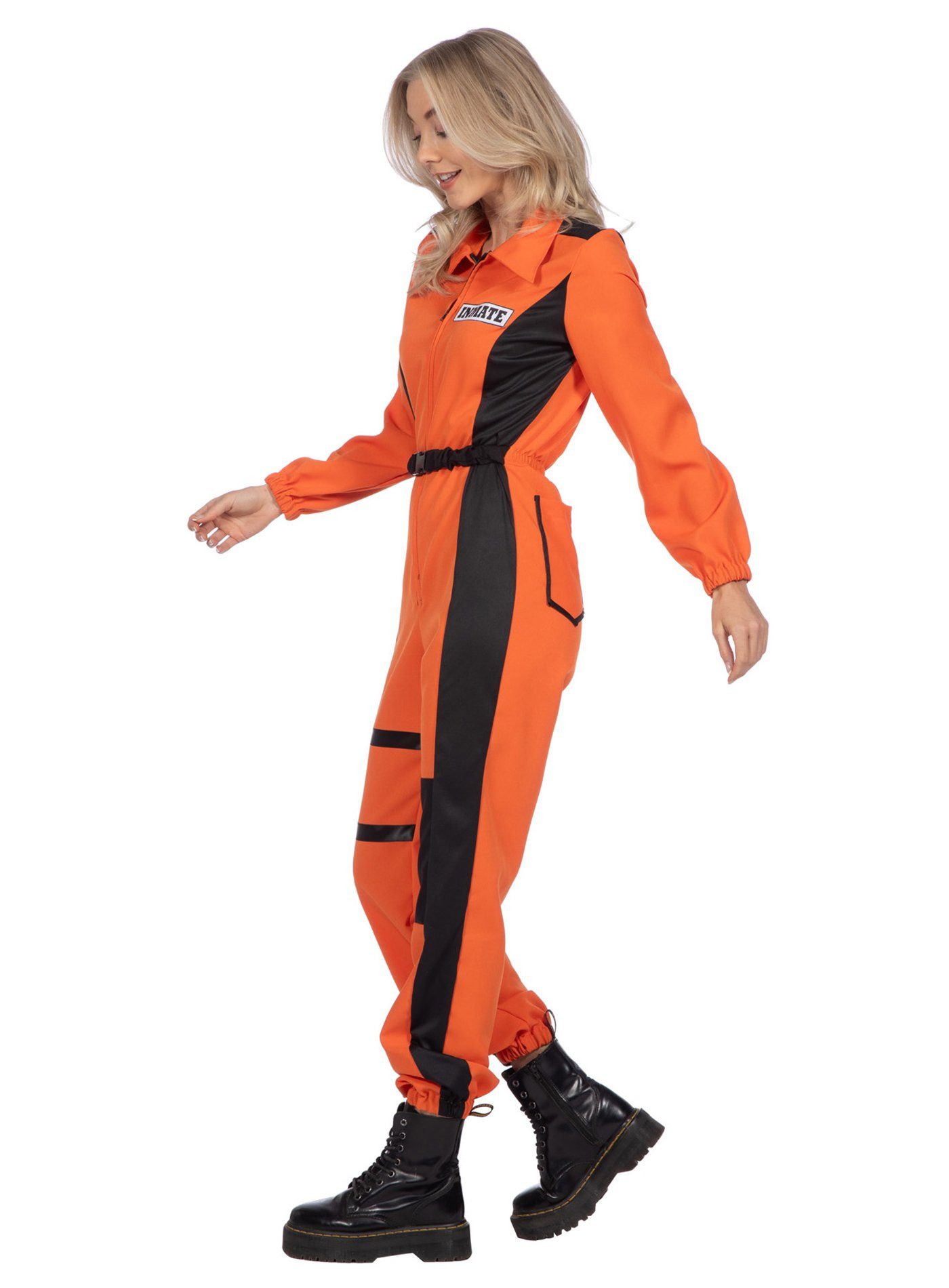 Metamorph Kostüm Häftling Overall für Frauen orange, Schmal geschnittene äußerst kleidsame Gefängniskleidung