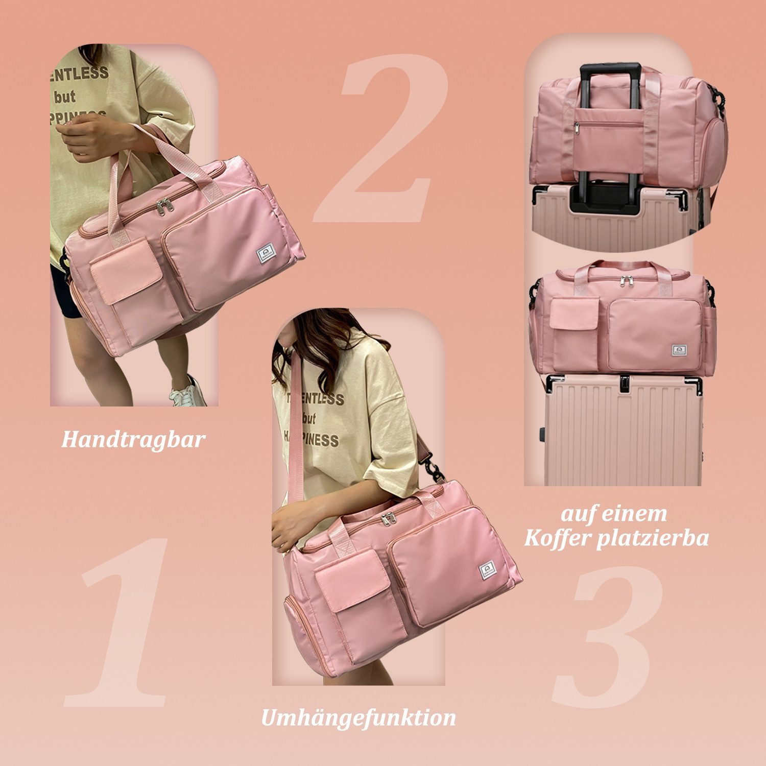 inschimmer Reisetasche Reisetasche Weekender Sporttasche mit Schuhfach Wasserdicht für Damen