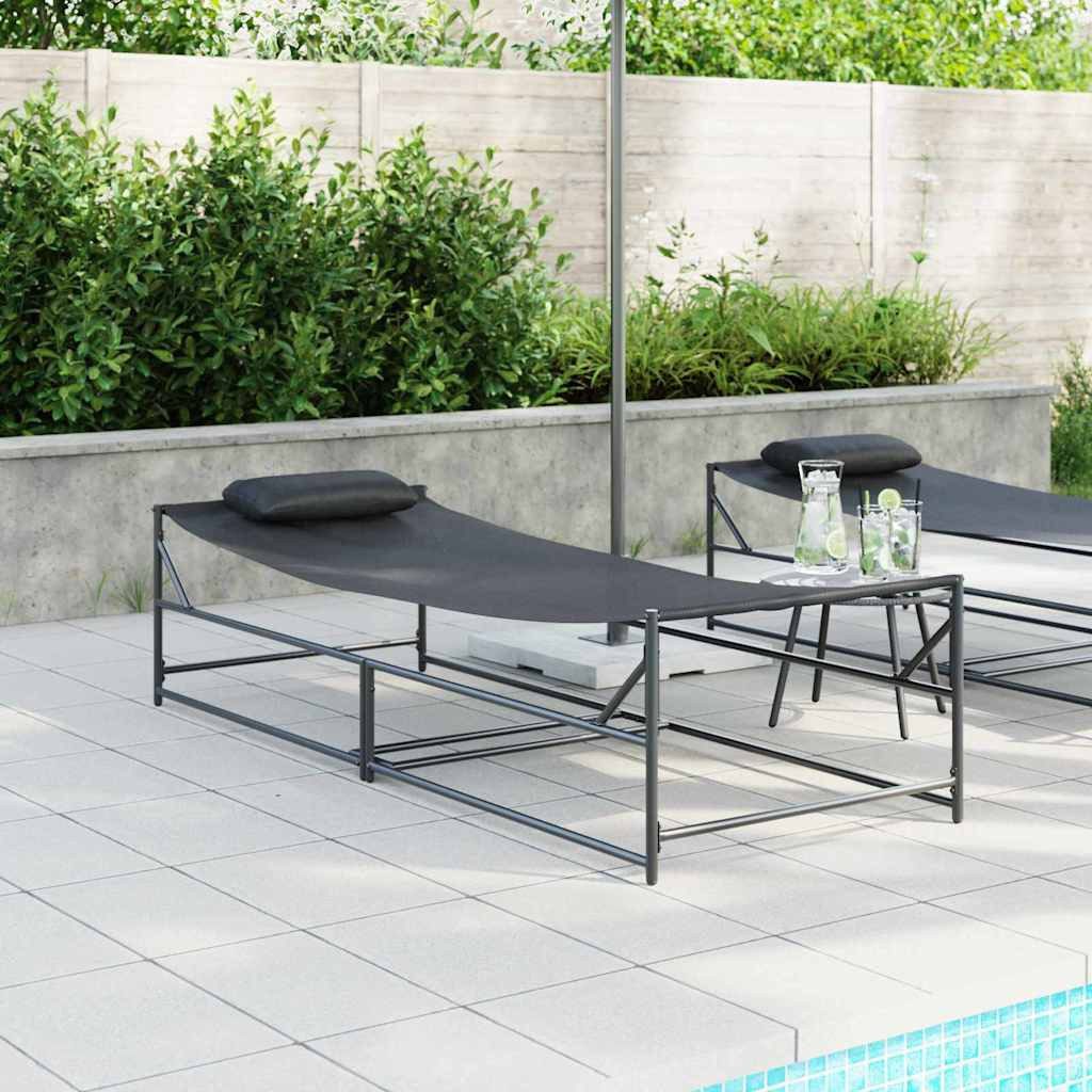 furnicato Garten-Essgruppe Garten-Sonnenbett 199 x 80 x 50,5 cm Schwarz, (1-tlg), Ergonomische Gartenliege mit weichem Kissen für deinen Außenbereich